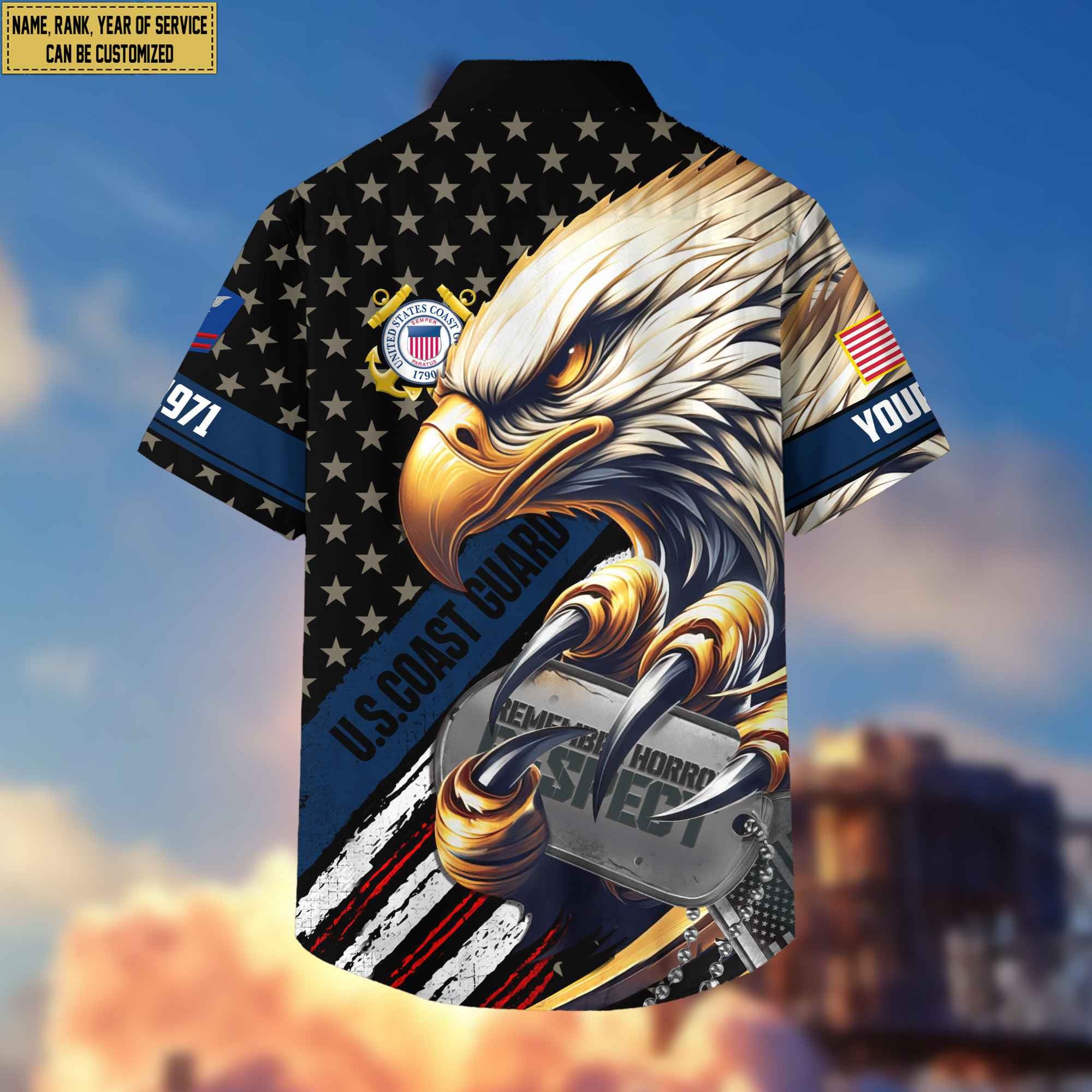 Premium Custom Rank, Name, USCG Veteran Hawaiian Shirt With Pocket, Gifts for Coast Guard Veteran, Gifts For Veterans Day, Father's Day VPVC402305