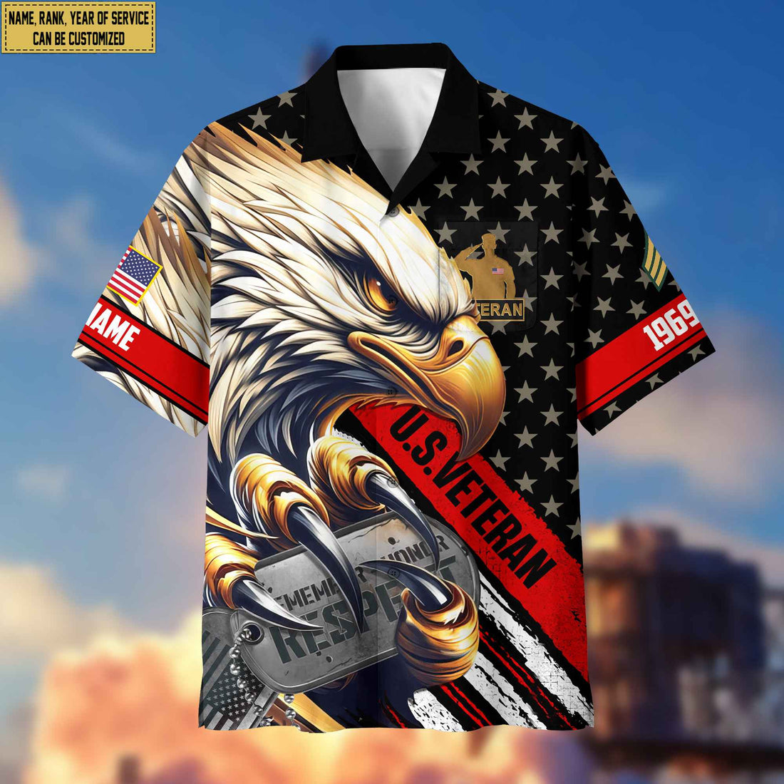 Premium Custom Rank, Name, US Veteran Hawaiian Shirt With Pocket, Gifts for US Veteran, Gifts For Veterans Day, Father's Day VPVC402307