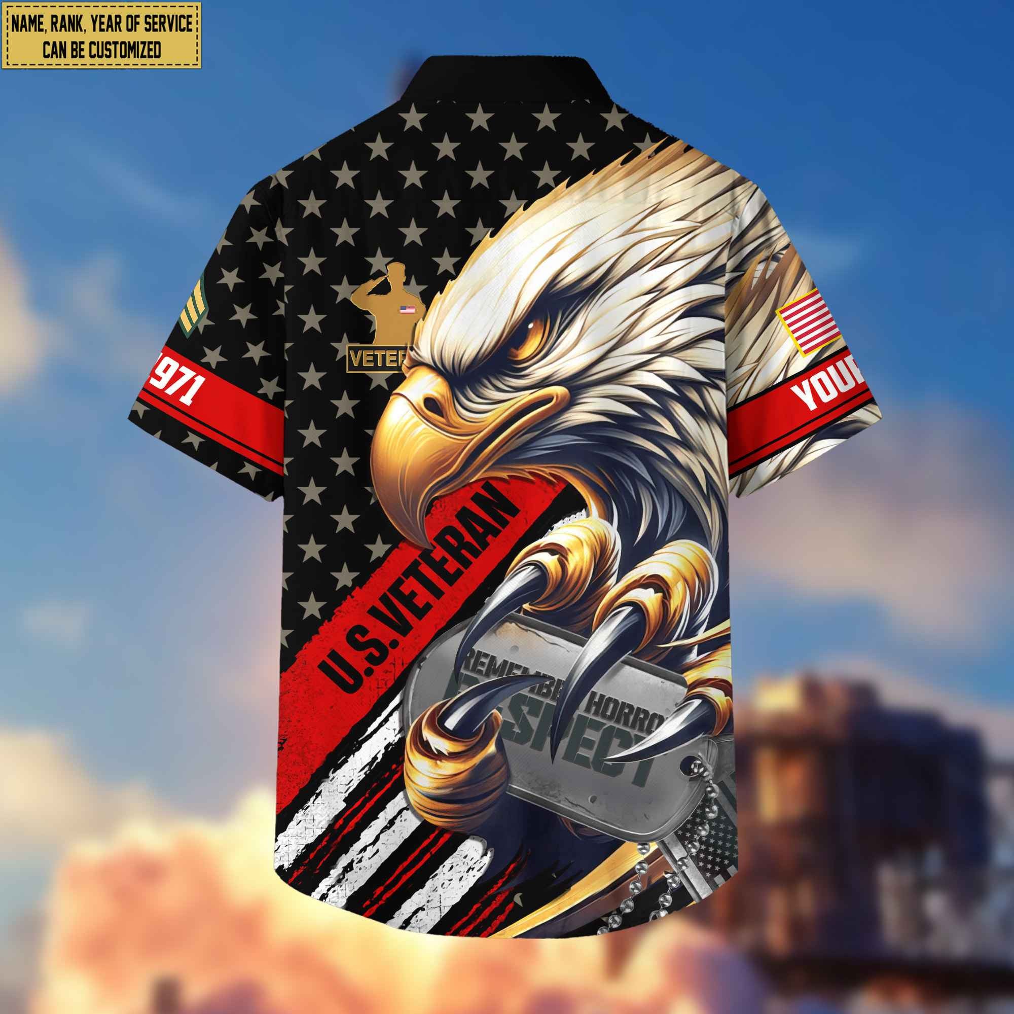 Premium Custom Rank, Name, US Veteran Hawaiian Shirt With Pocket, Gifts for US Veteran, Gifts For Veterans Day, Father's Day VPVC402307