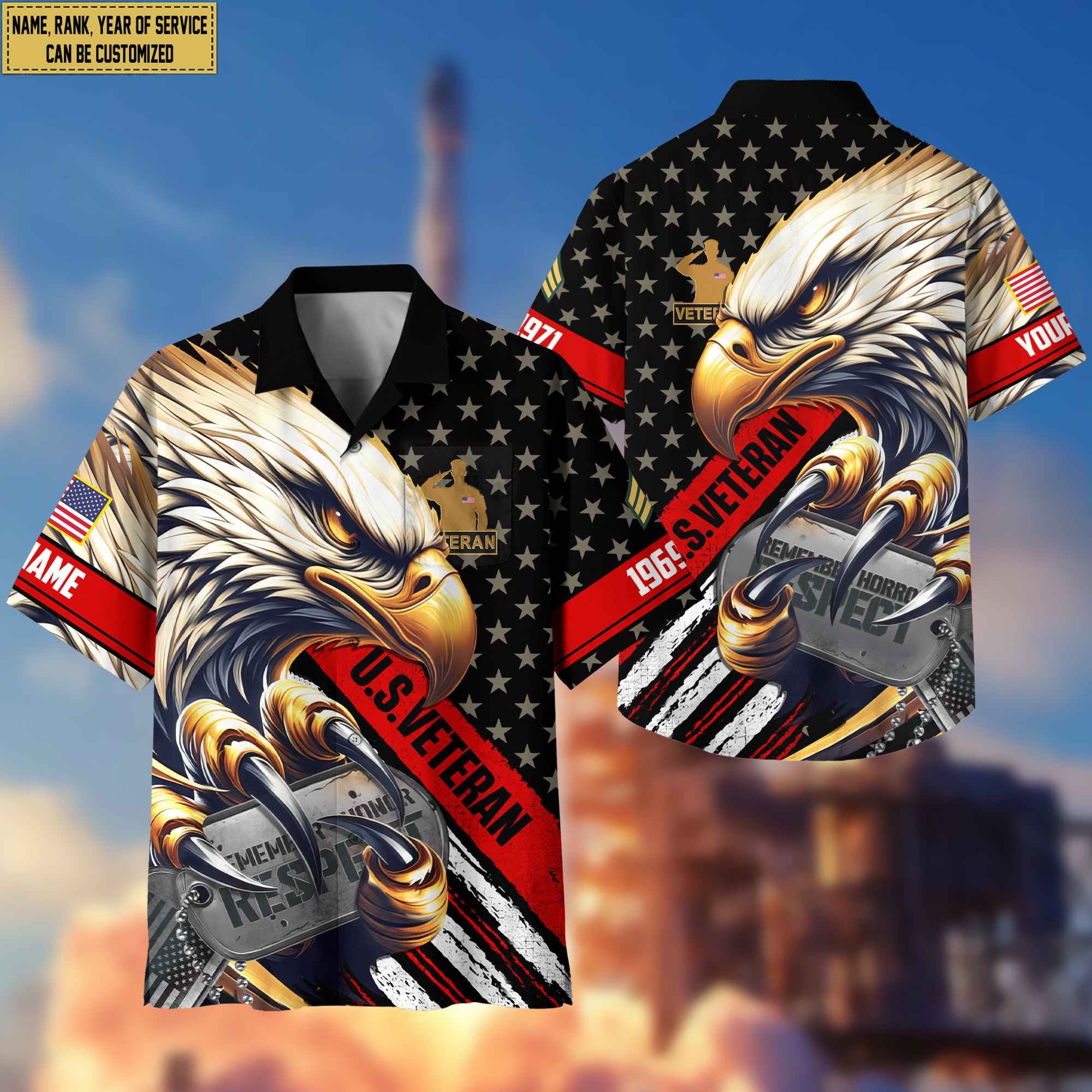 Premium Custom Rank, Name, US Veteran Hawaiian Shirt With Pocket, Gifts for US Veteran, Gifts For Veterans Day, Father's Day VPVC402307