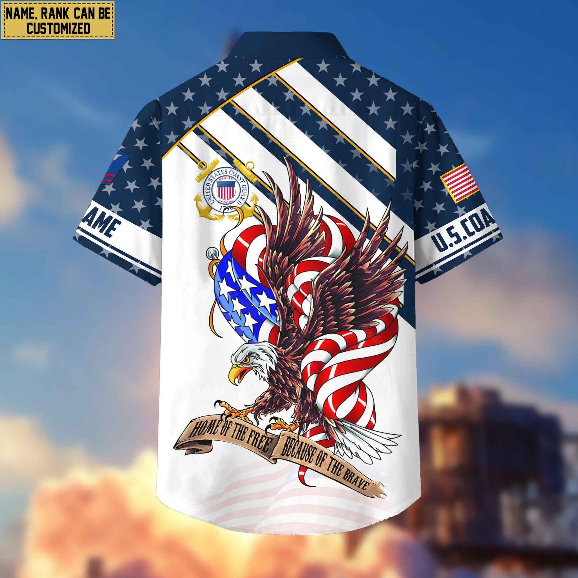 Custom Rank, Name, USCG Hawaiian Shirt With Pocket, Gifts For Dad, For Husband Coast Guard Veteran VPVC402405