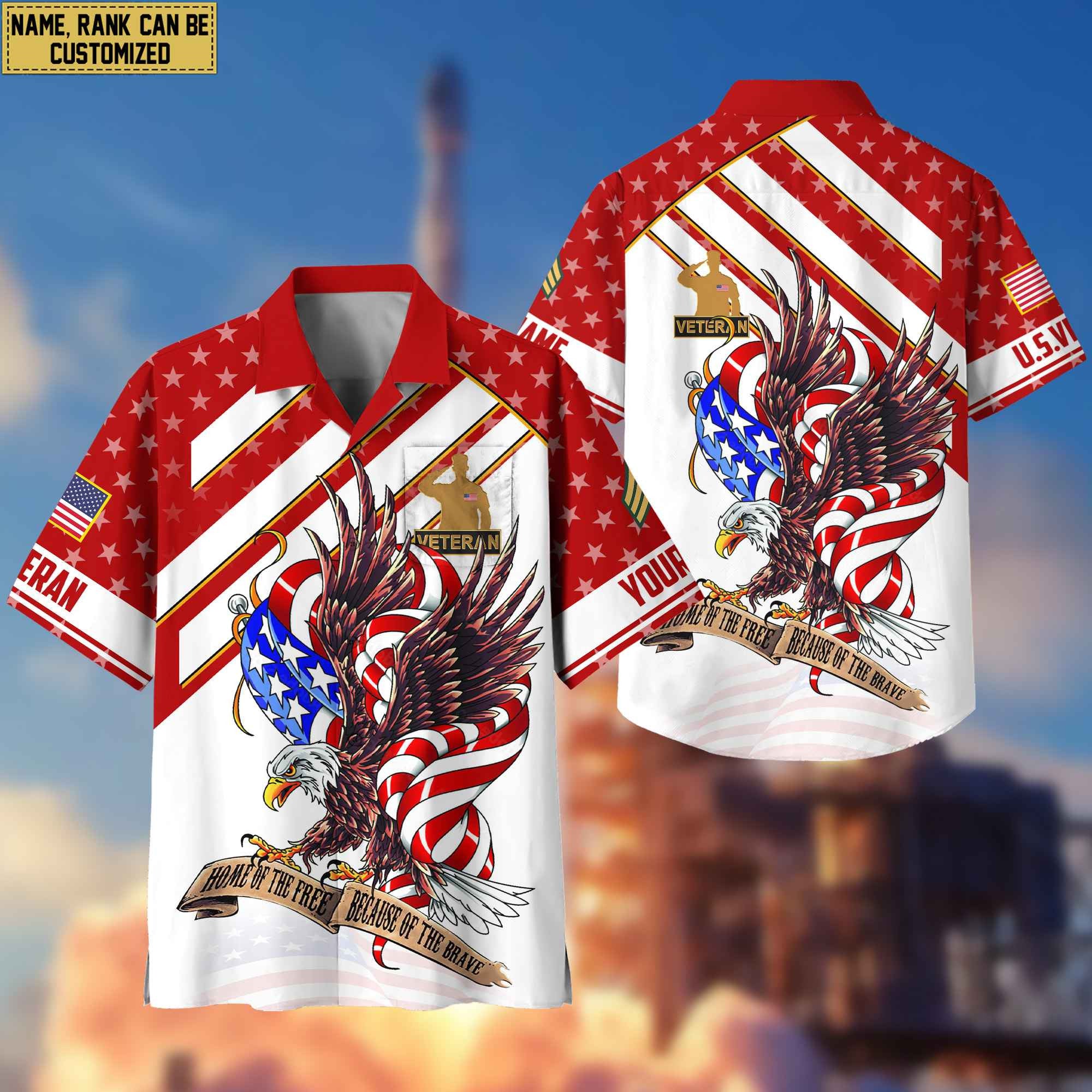 Custom Rank, Name, US Veteran Hawaiian Shirt With Pocket, Gifts For Dad, For Husband US Veteran VPVC402407