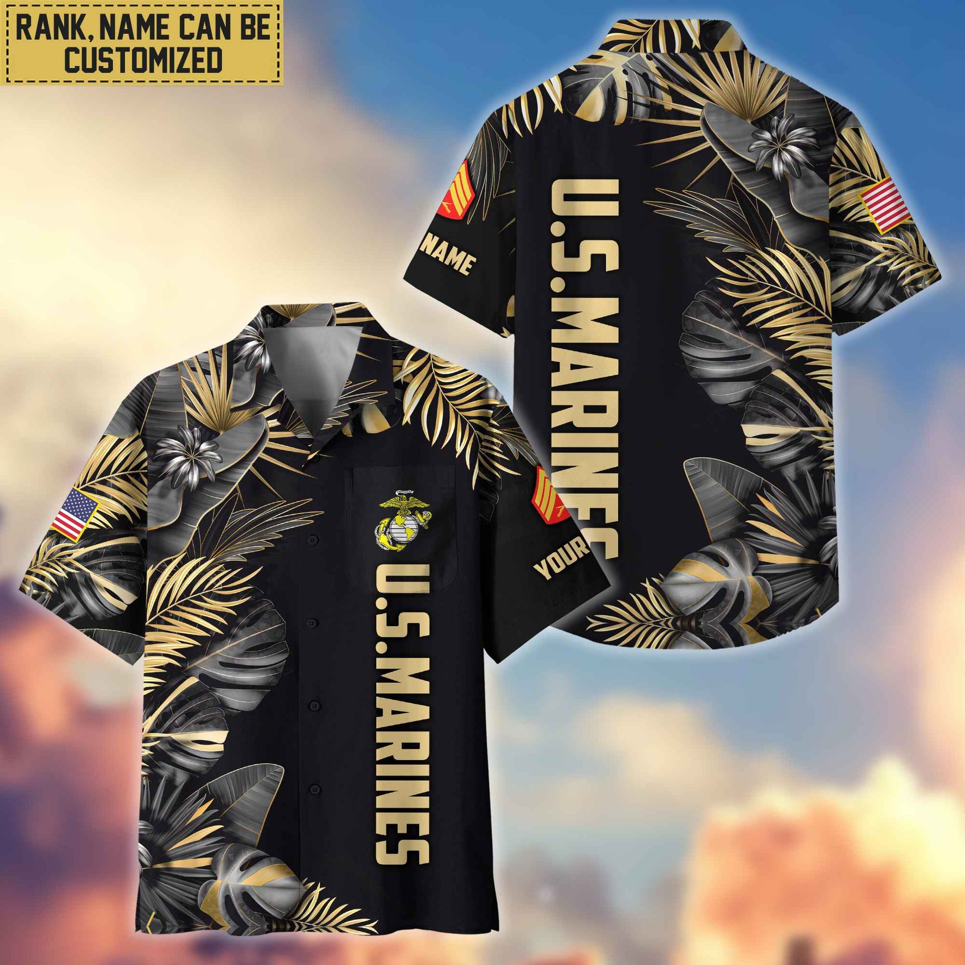 Premium Custom Name, Rank USMC Veteran Hawaiian Shirt With Pocket, Gifts For Dad, For Husband, Gifts For Marine Veteran VPVC402103