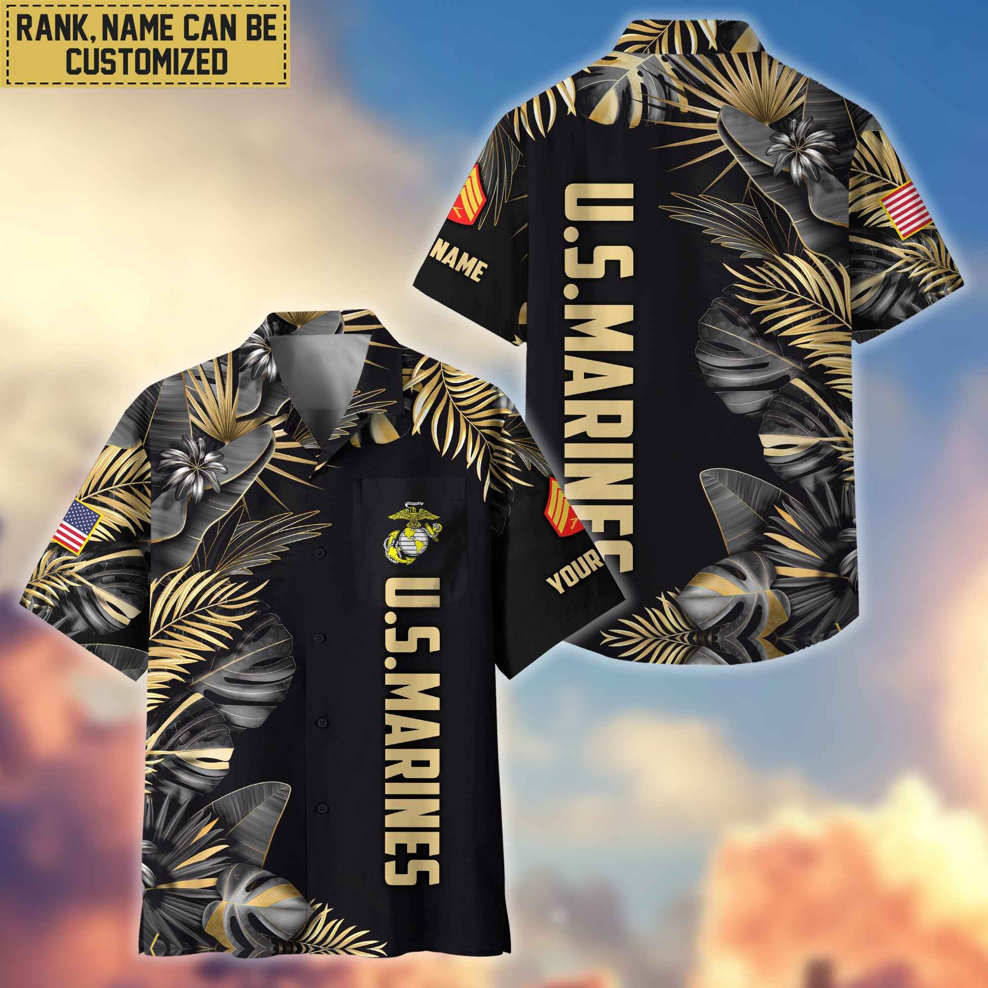 Premium Custom Name, Rank USMC Veteran Hawaiian Shirt With Pocket, Gifts For Dad, For Husband, Gifts For Marine Veteran VPVC402103