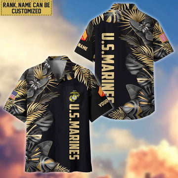 Premium Custom Name, Rank USMC Veteran Hawaiian Shirt With Pocket, Gifts For Dad, For Husband, Gifts For Marine Veteran VPVC402103