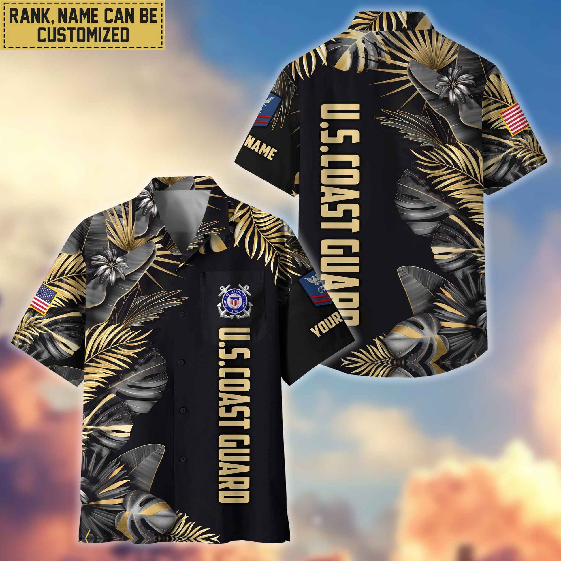 Premium Custom Name, Rank USCG Veteran Hawaiian Shirt With Pocket, Gifts For Dad, For Husband, Gifts For Coast Guard Veteran VPVC402105