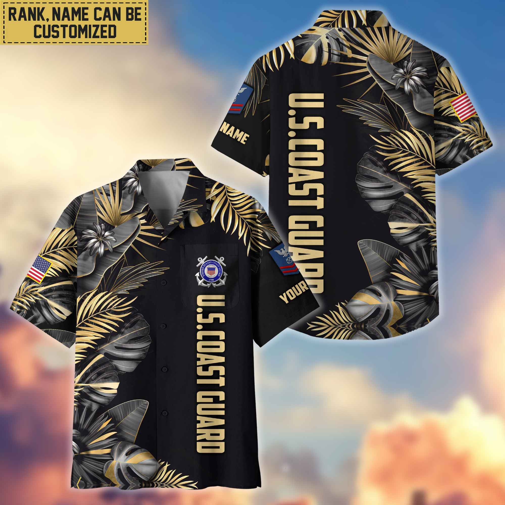 Premium Custom Name, Rank USCG Veteran Hawaiian Shirt With Pocket, Gifts For Dad, For Husband, Gifts For Coast Guard Veteran VPVC402105