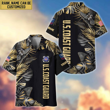 Premium Custom Name, Rank USCG Veteran Hawaiian Shirt With Pocket, Gifts For Dad, For Husband, Gifts For Coast Guard Veteran VPVC402105