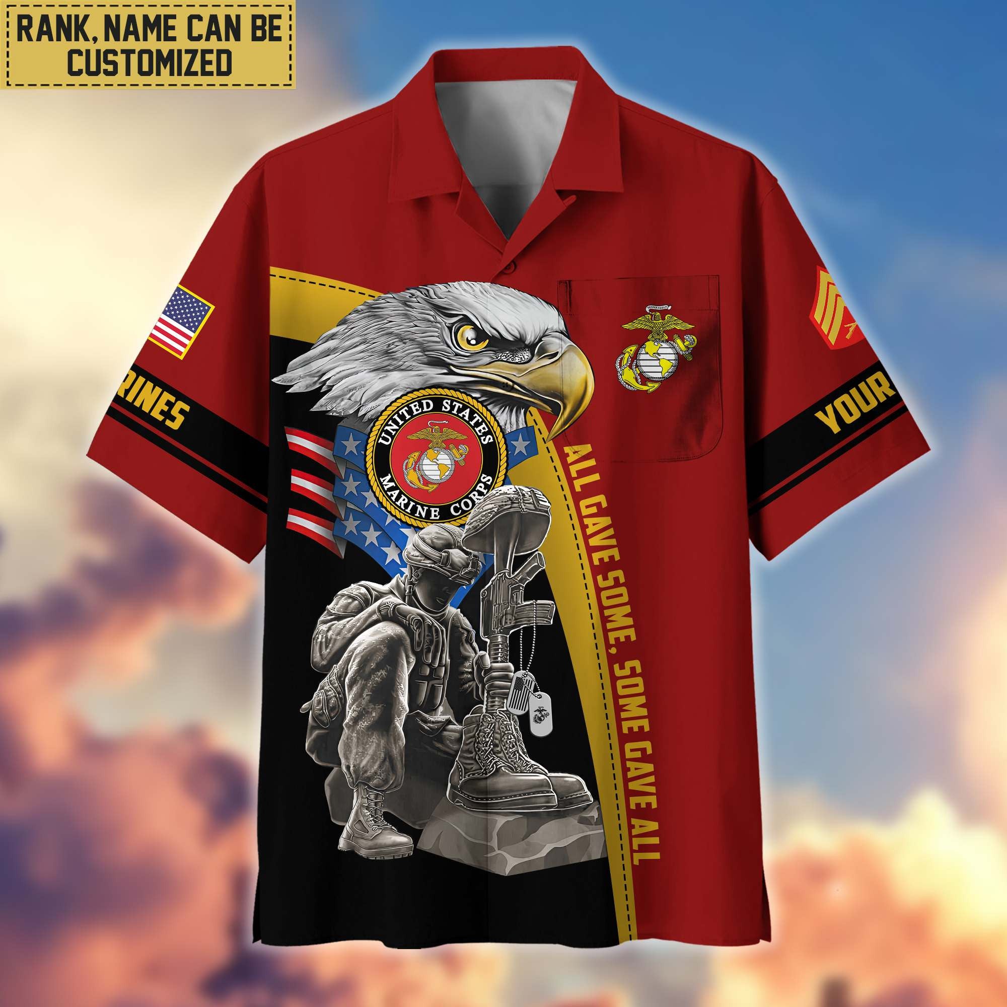 Premium Custom Name, Rank USMC Veteran Hawaiian Shirt With Pocket, Gifts For Veterans Day, Father's Day, Gifts For US Marine Veteran VPVC402603