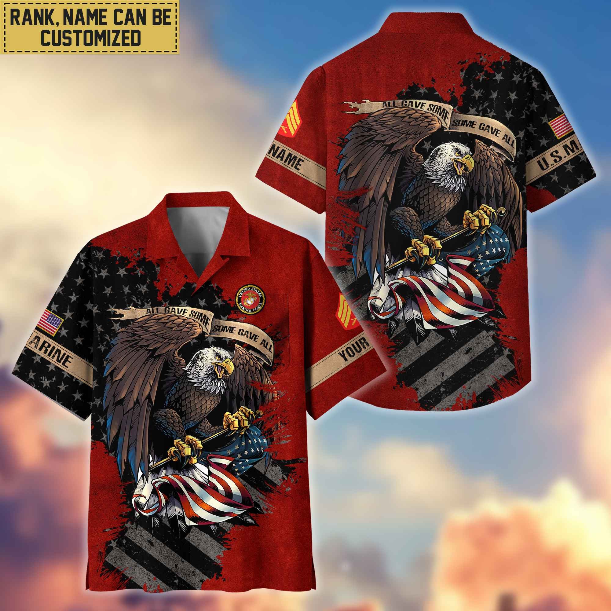 Premium Custom Name, Rank USMC Veteran Hawaiian Shirt With Pocket, Gifts For Veterans Day, Father's Day, Gifts For US Marine Veteran VPVC402703
