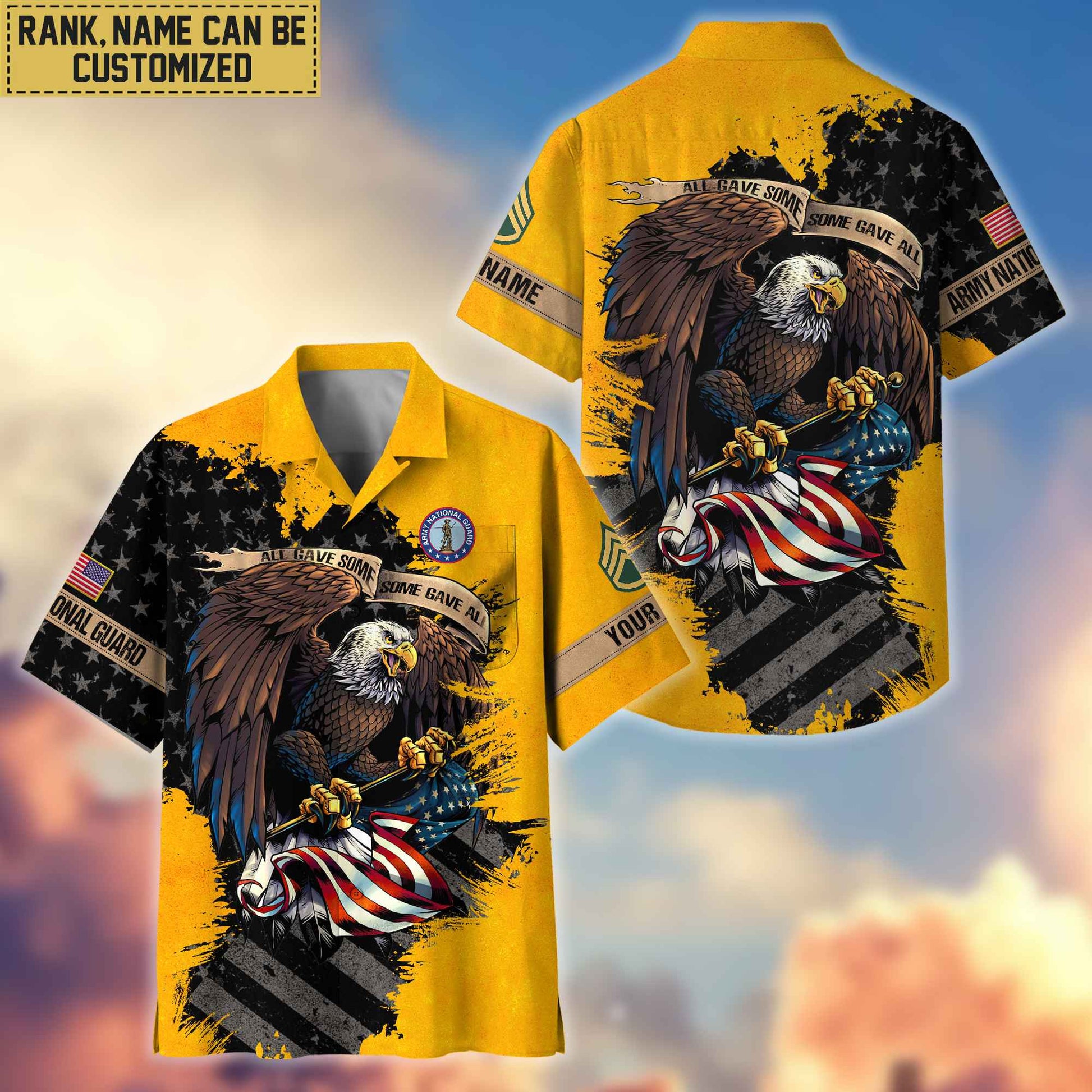 Premium Custom Name, Rank US Army National Guard Hawaiian Shirt With Pocket, Gifts For Veterans Day, Father's Day, Gifts For US Army National Guard Veteran VPVC402709