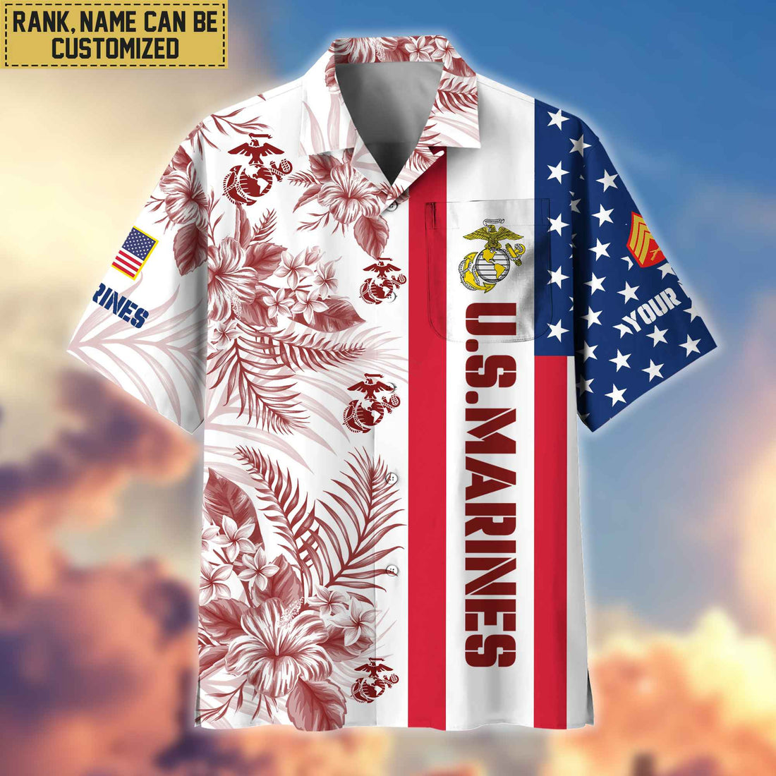 Premium Custom Name, Rank USMC Hawaiian Shirt With Pocket, Gifts For Veterans Day, Father's Day, Gifts for Marine Veteran VPVC403503