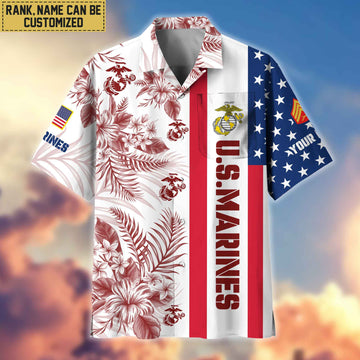 Premium Custom Name, Rank USMC Hawaiian Shirt With Pocket, Gifts For Veterans Day, Father's Day, Gifts for Marine Veteran VPVC403503