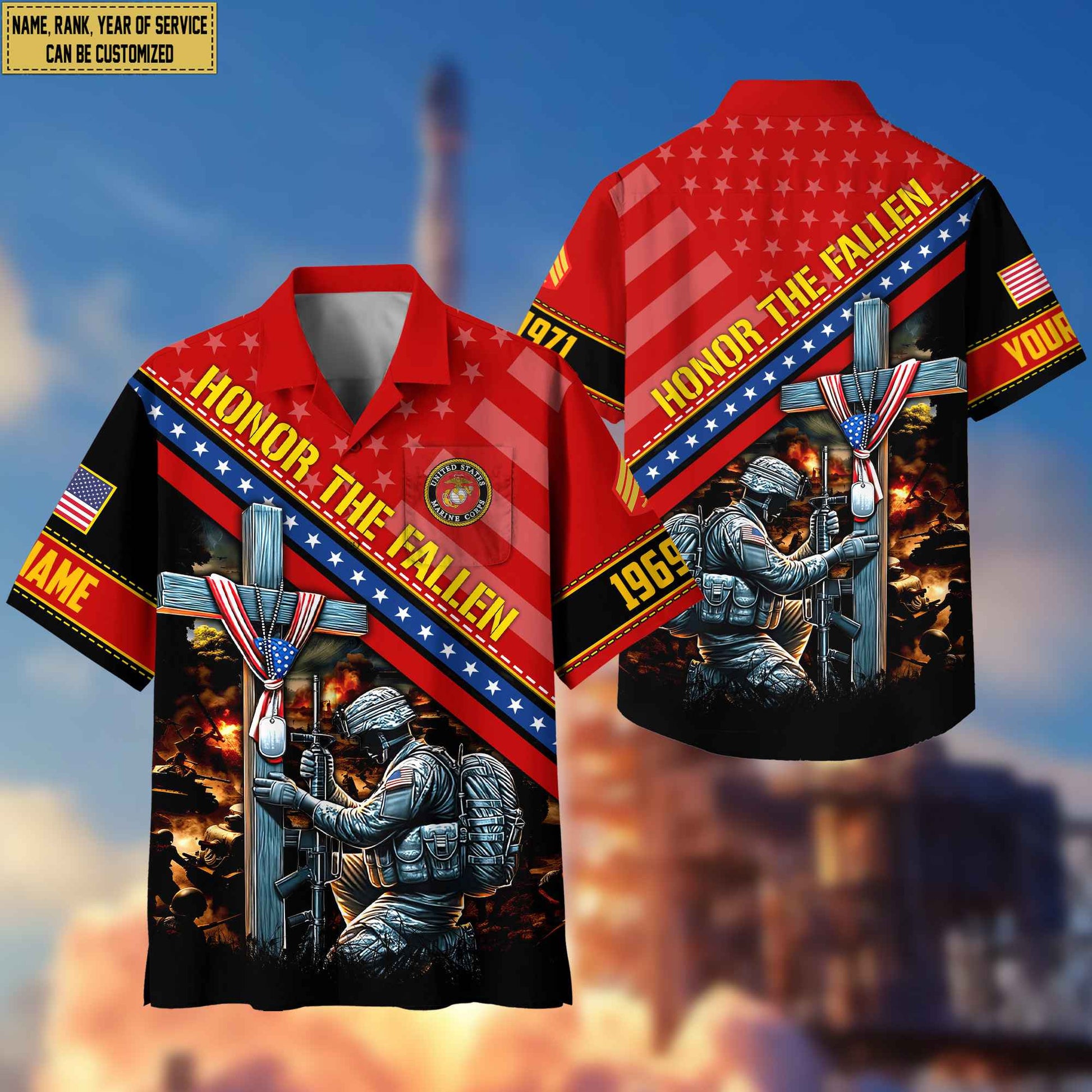 USMC Hawaiian Shirt With Pocket, Custom Rank, Name, Year Gifts For Marine Veteran, Gifts For Veterans Day, Father's Day VPVC402803