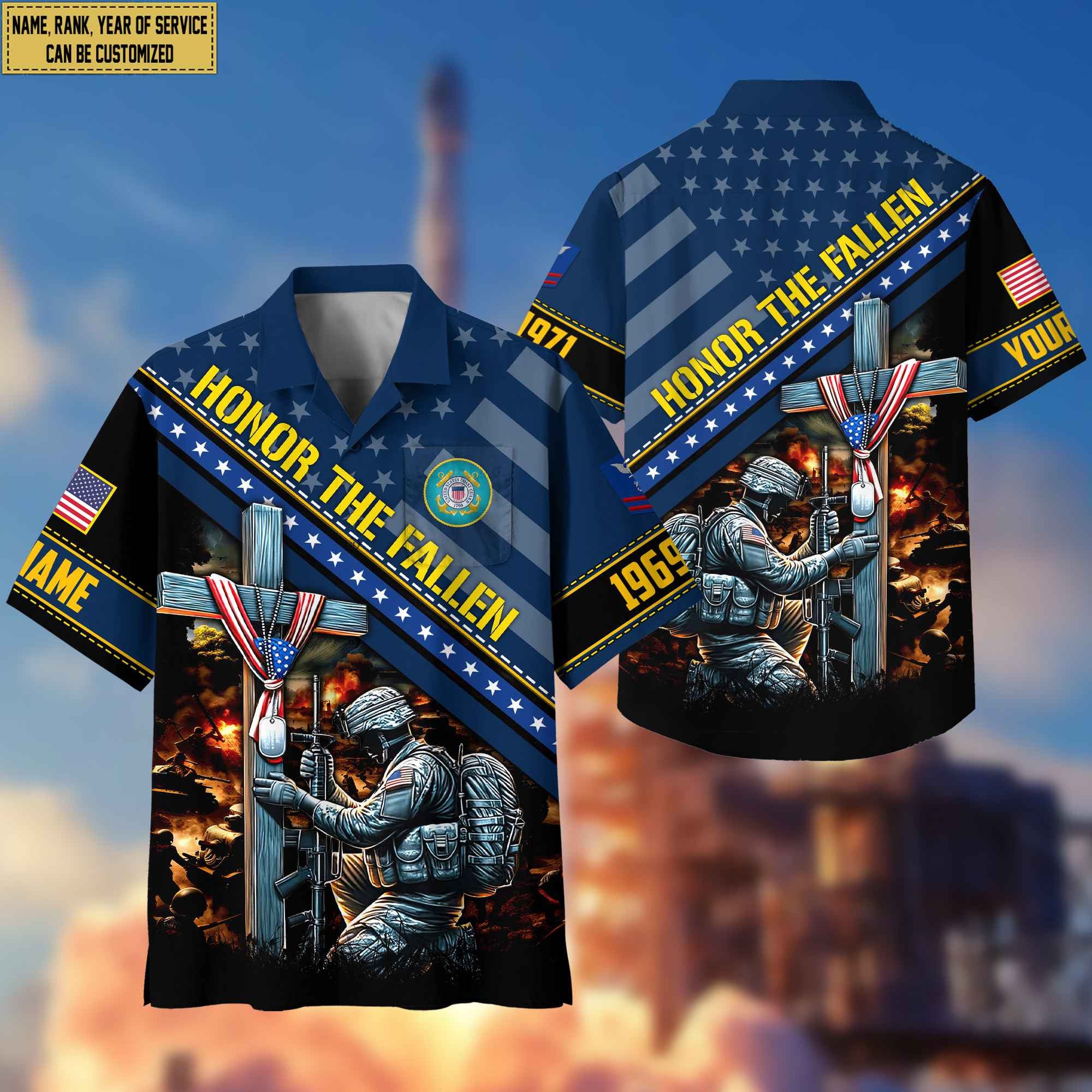 USCG Hawaiian Shirt With Pocket, Custom Rank, Name, Year Gifts For Coast Guard Veteran, Gifts For Veterans Day, Father's Day VPVC402805