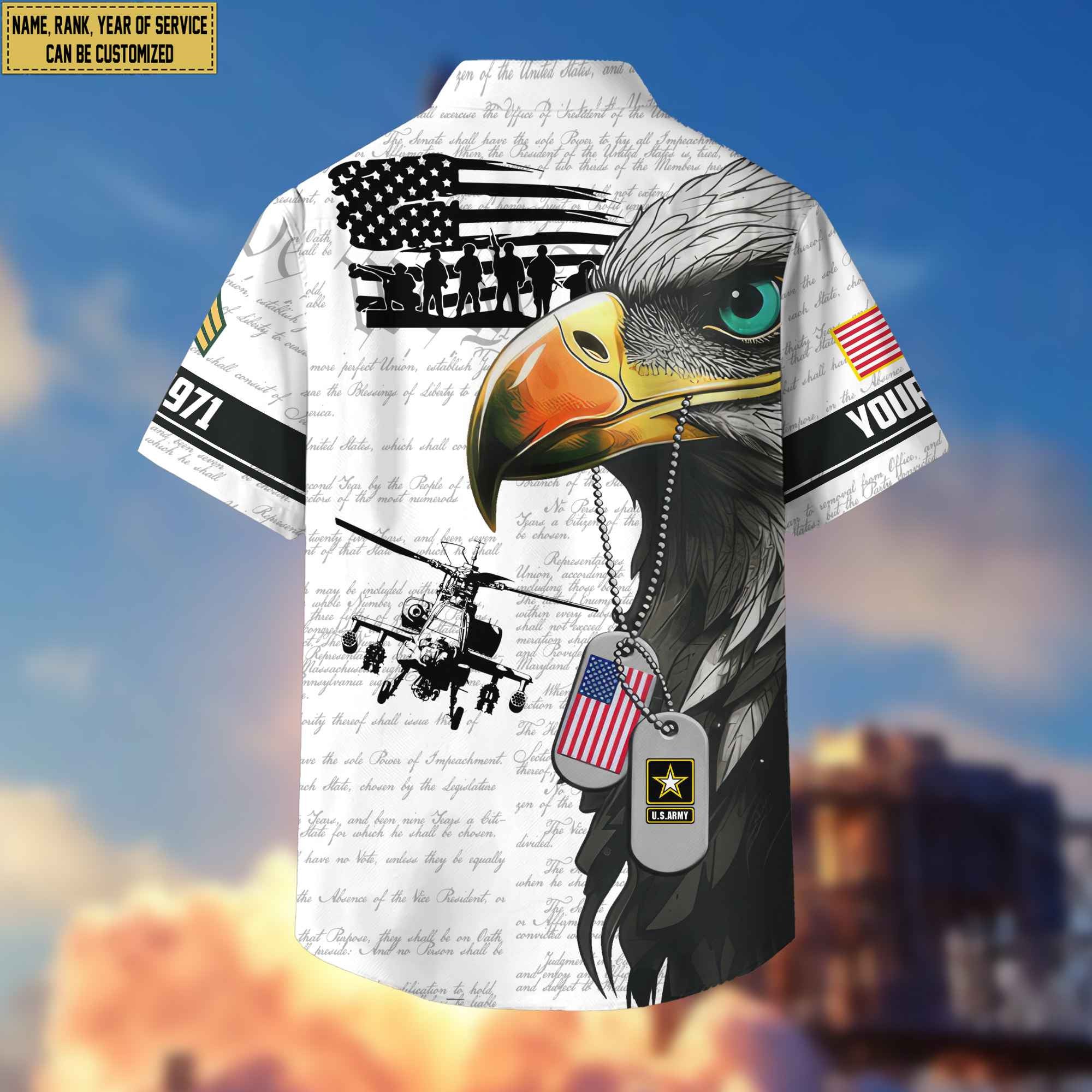 Premium Custom Rank, Name, Year US Army Hawaiian Shirt With Pocket, Gifts for Army Veteran, Gifts For Dad, For Husband VPVC403201