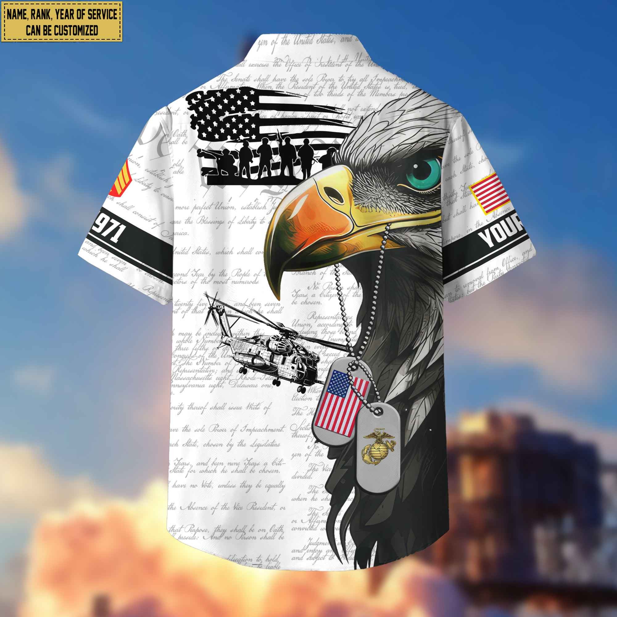 Premium Custom Rank, Name, Year USMC Hawaiian Shirt With Pocket, Gifts for Marine Veteran, Gifts For Dad, For Husband VPVC403203