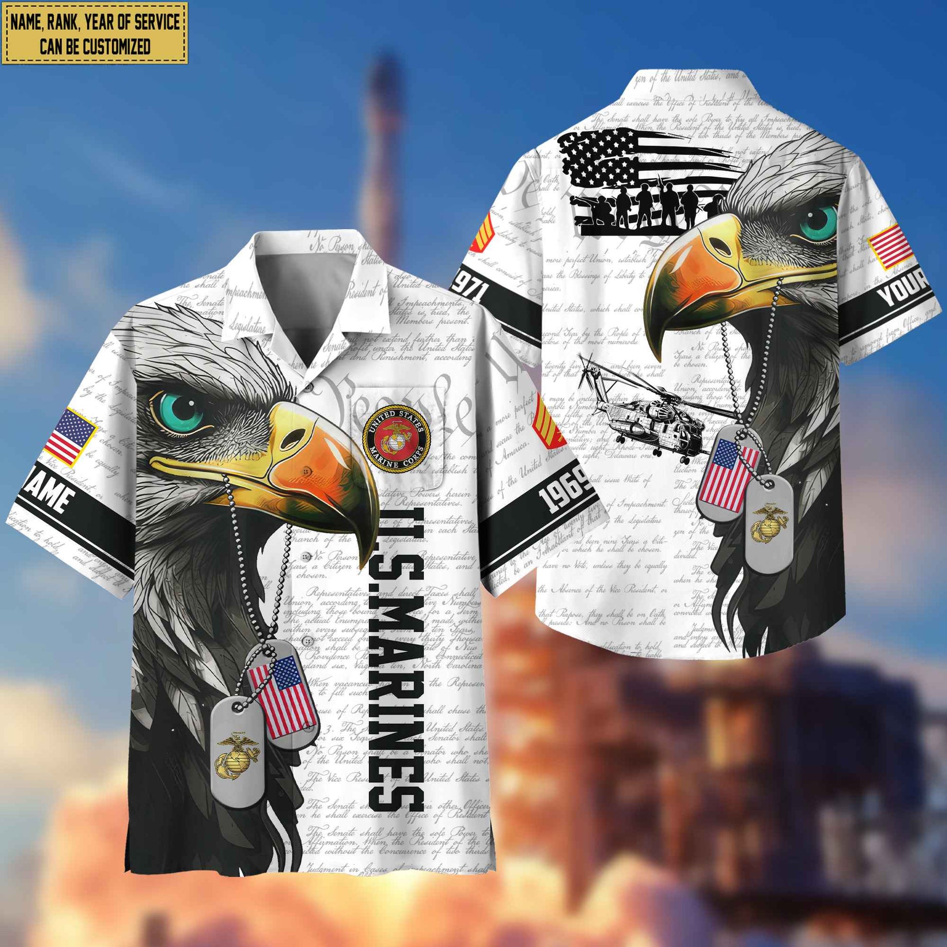 Premium Custom Rank, Name, Year USMC Hawaiian Shirt With Pocket, Gifts for Marine Veteran, Gifts For Dad, For Husband VPVC403203