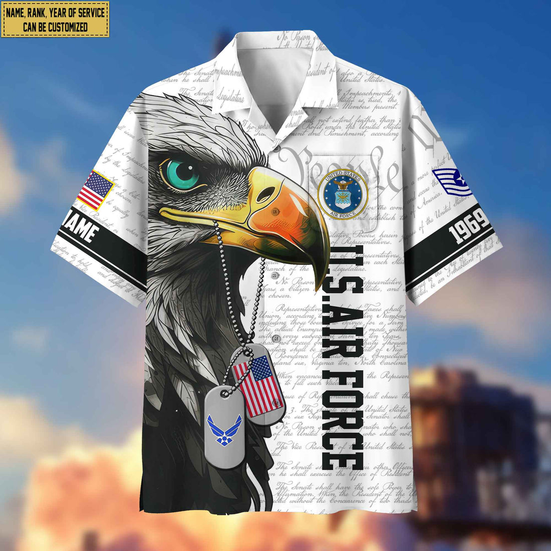 Premium Custom Rank, Name, Year USAF Hawaiian Shirt With Pocket, Gifts for Air Force Veteran, Gifts For Dad, For Husband VPVC403204