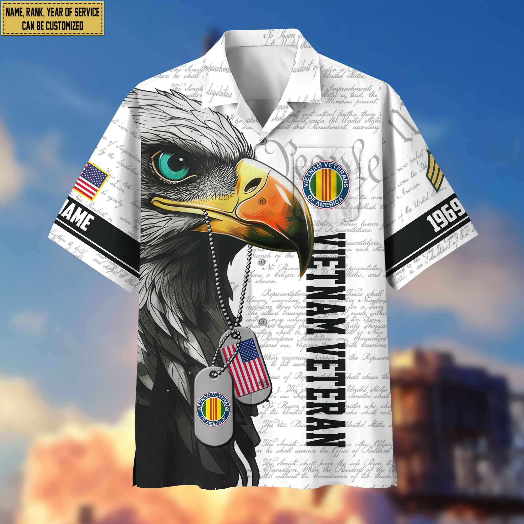 Premium Custom Rank, Name, Year Vietnam Veteran Hawaiian Shirt With Pocket, Gifts for Vietnam Veteran, Gifts For Dad, For Husband VPVC403206