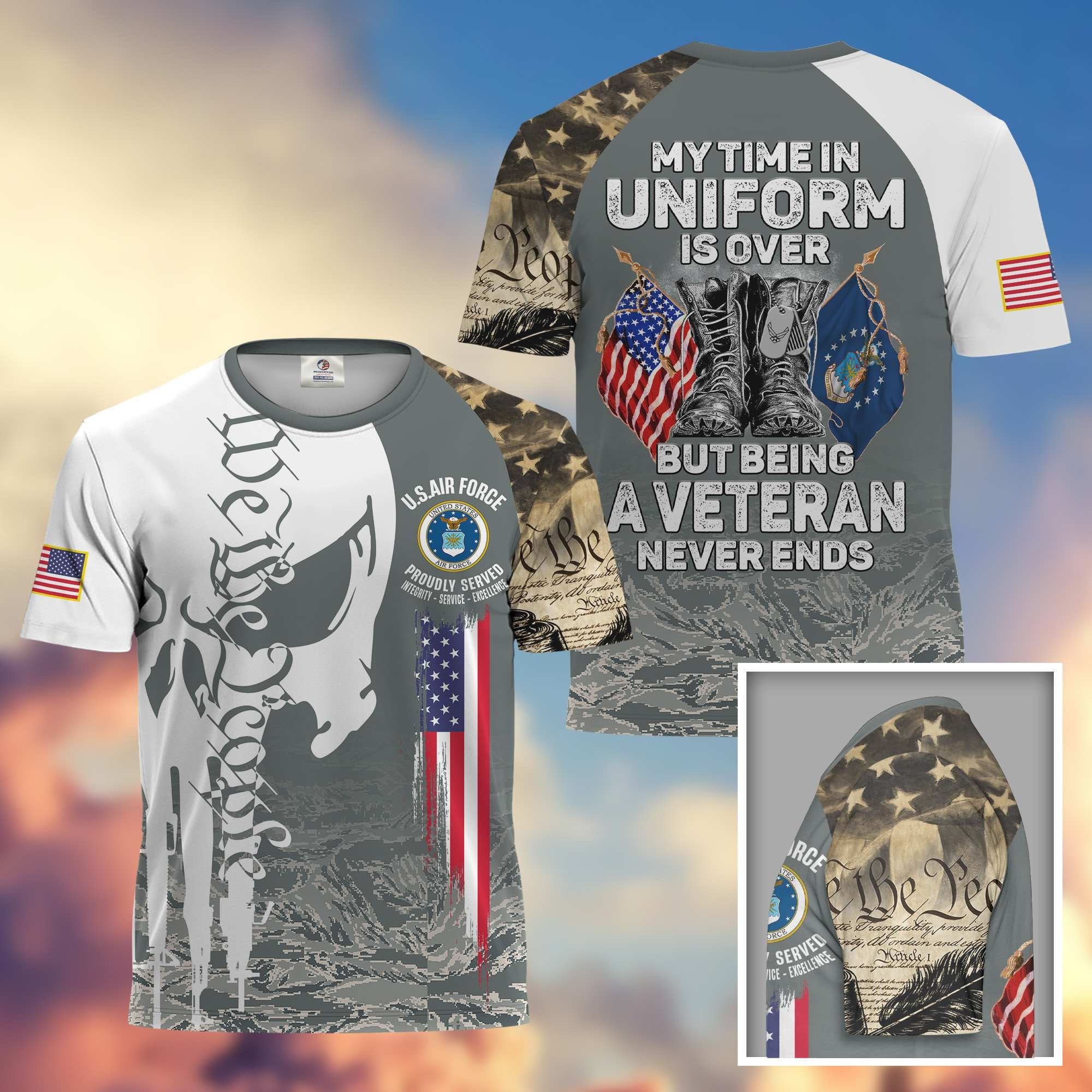Premium My Time In Uniform Is Over But Being A Veteran Never Ends US Veterans T-Shirt APHN300701