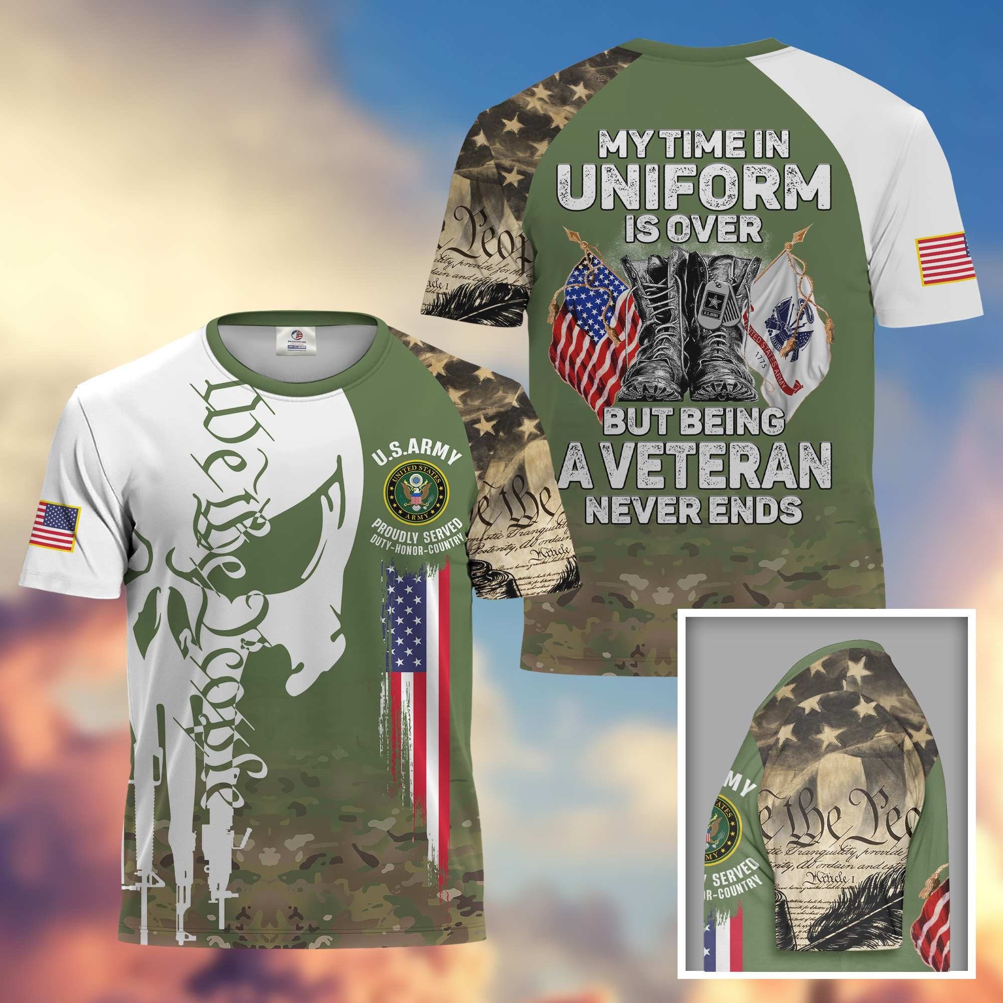 Premium My Time In Uniform Is Over But Being A Veteran Never Ends US Veterans T-Shirt APHN300701