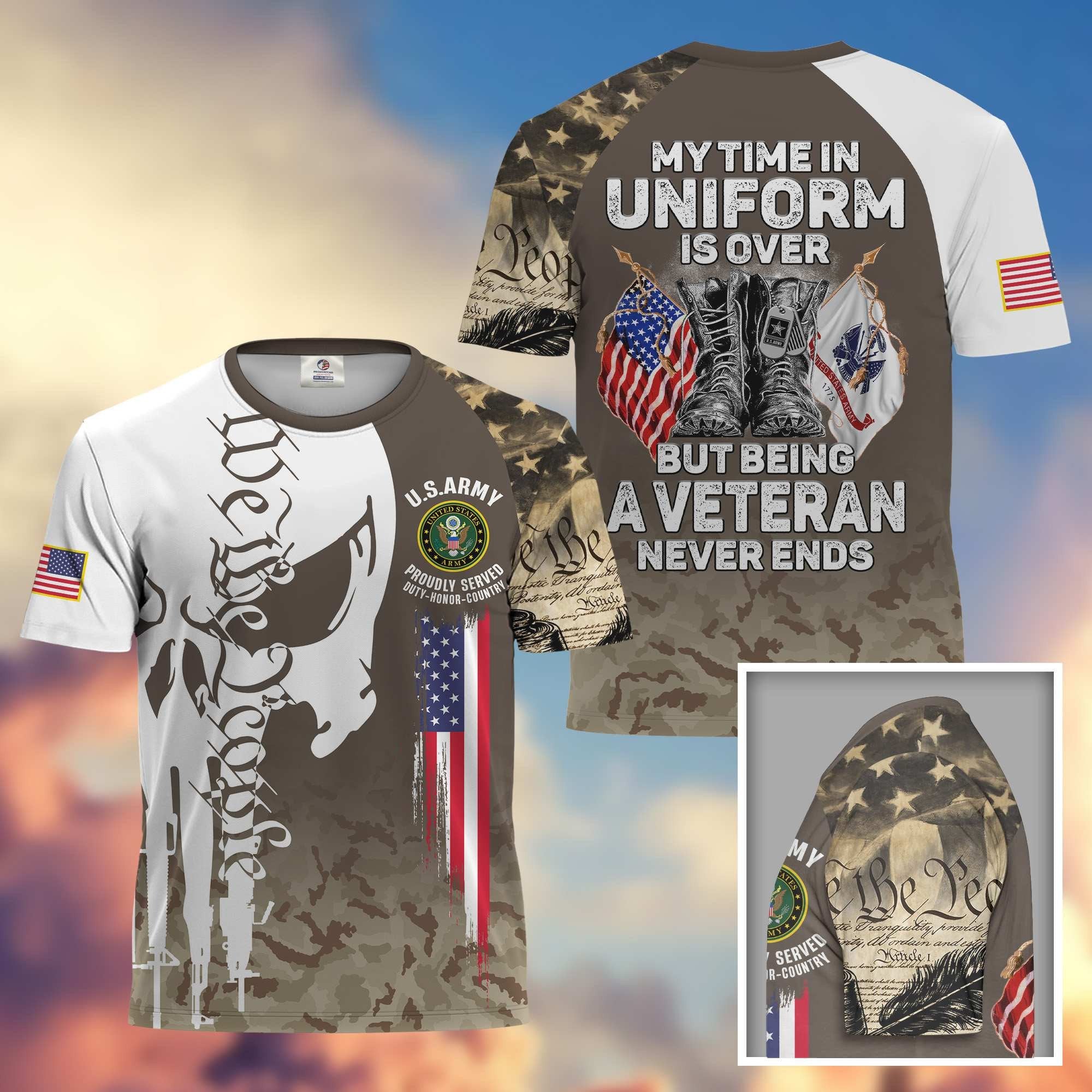 Premium My Time In Uniform Is Over But Being A Veteran Never Ends US Veterans T-Shirt APHN300701