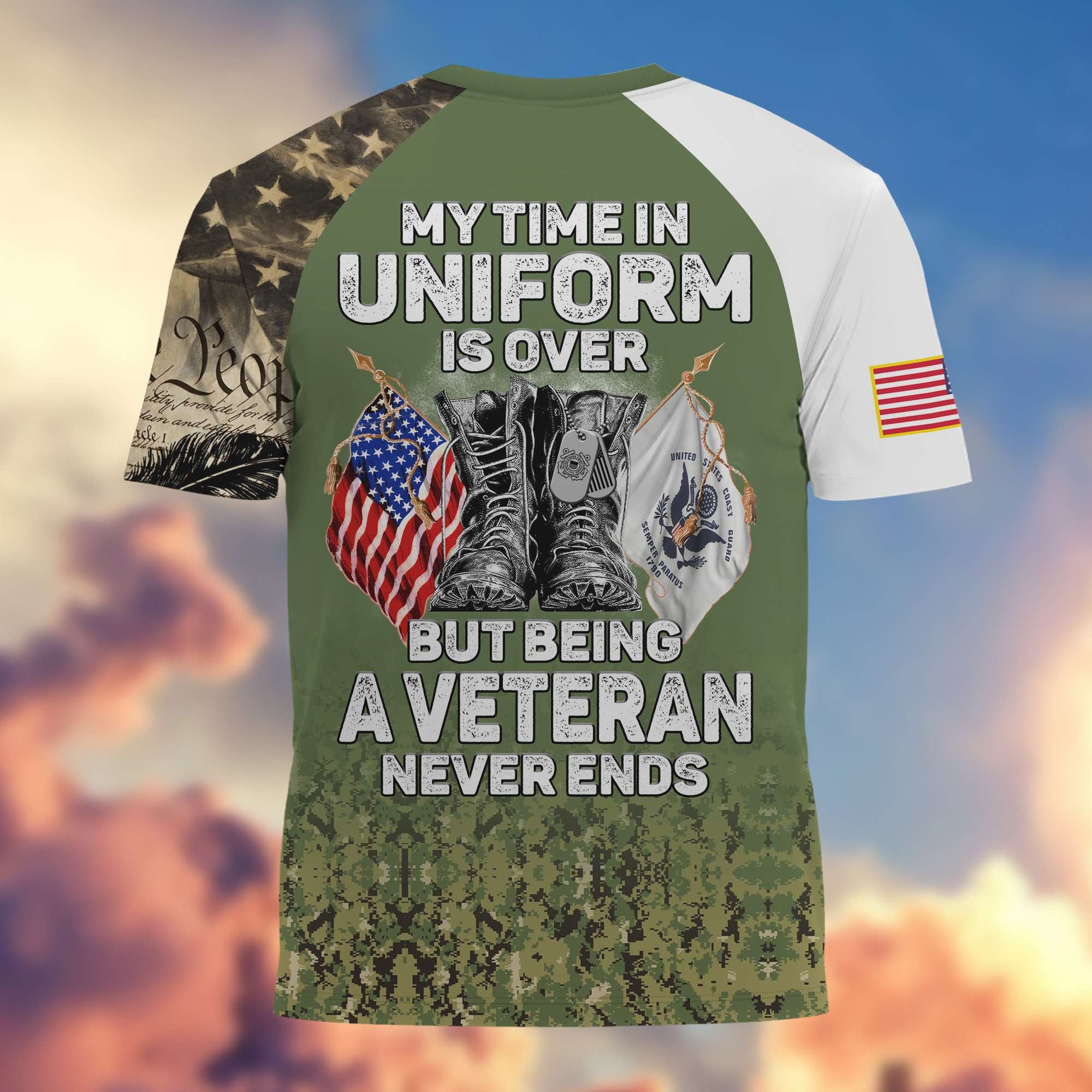 Premium My Time In Uniform Is Over But Being A Veteran Never Ends US Veterans T-Shirt APHN300701