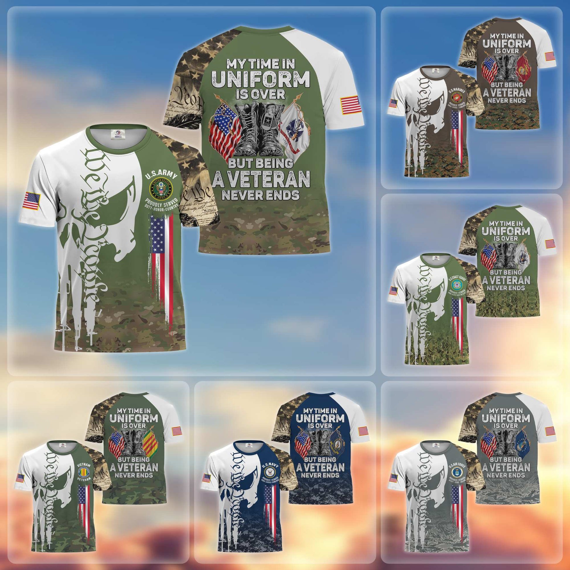 Premium My Time In Uniform Is Over But Being A Veteran Never Ends US Veterans T-Shirt APHN300701