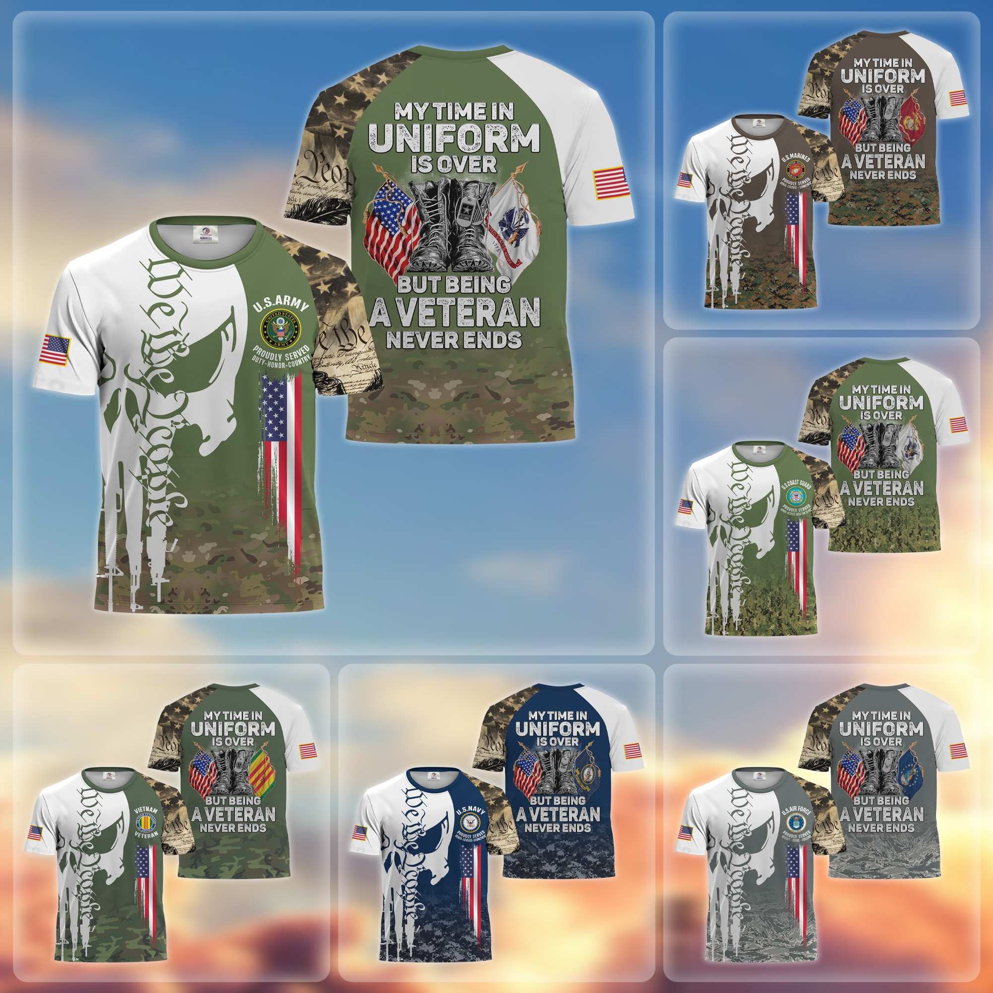 Premium My Time In Uniform Is Over But Being A Veteran Never Ends US Veterans T-Shirt APHN300701