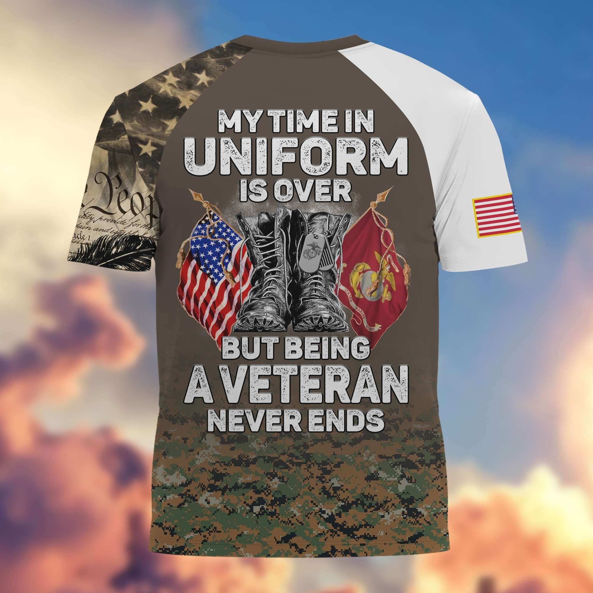 Premium My Time In Uniform Is Over But Being A Veteran Never Ends US Veterans T-Shirt APHN300701