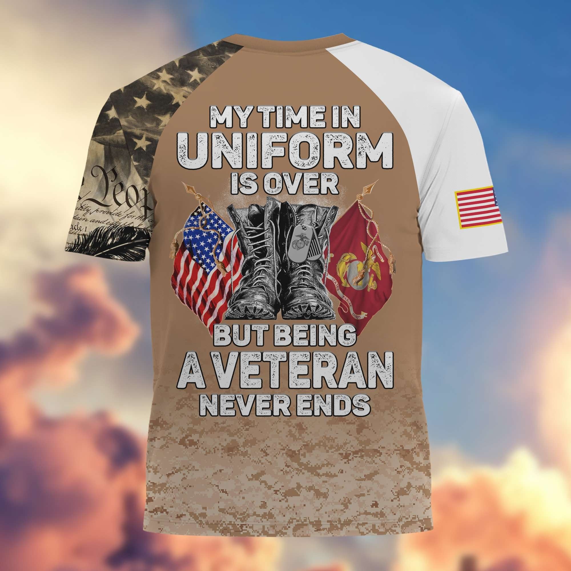 Premium My Time In Uniform Is Over But Being A Veteran Never Ends US Veterans T-Shirt APHN300701