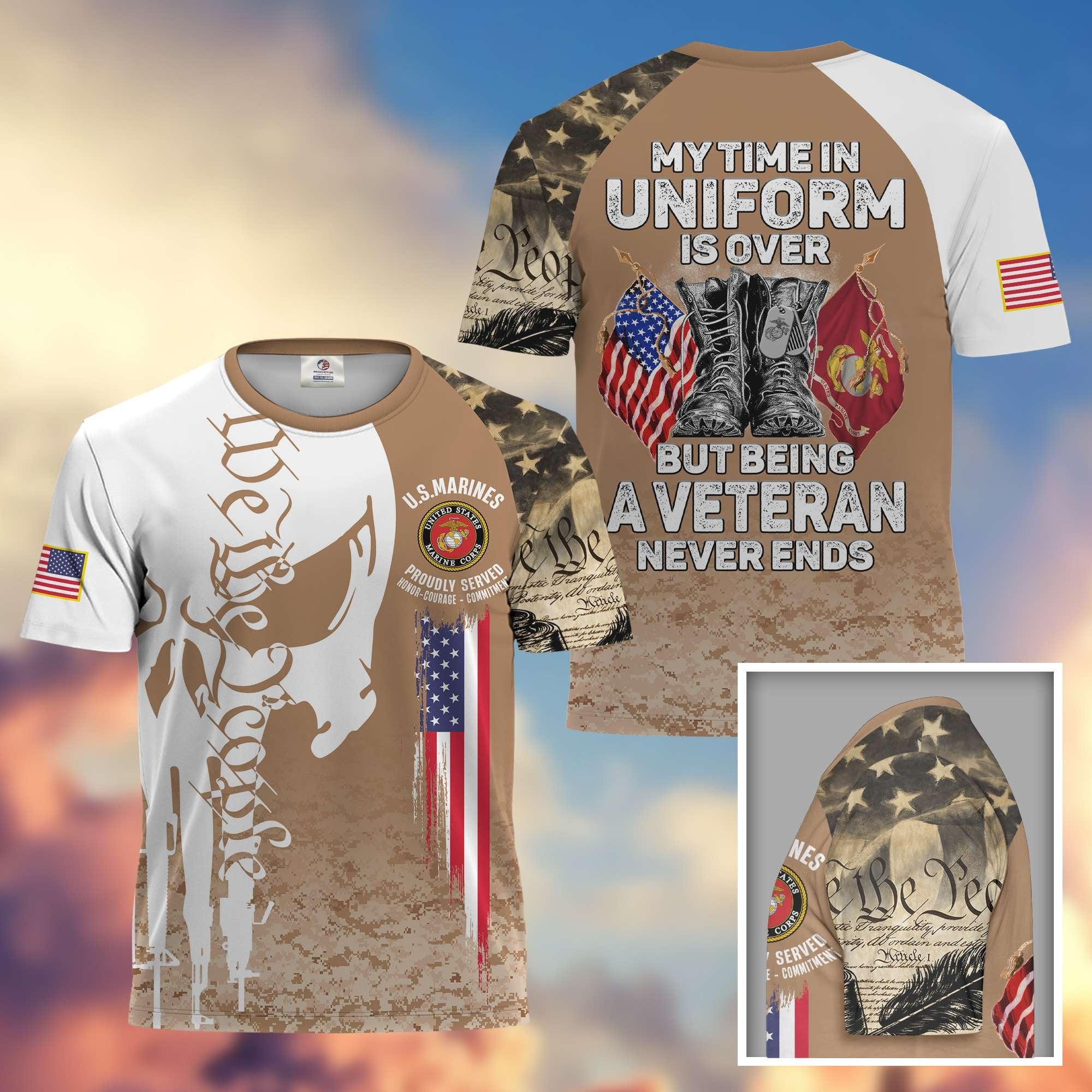 Premium My Time In Uniform Is Over But Being A Veteran Never Ends US Veterans T-Shirt APHN300701