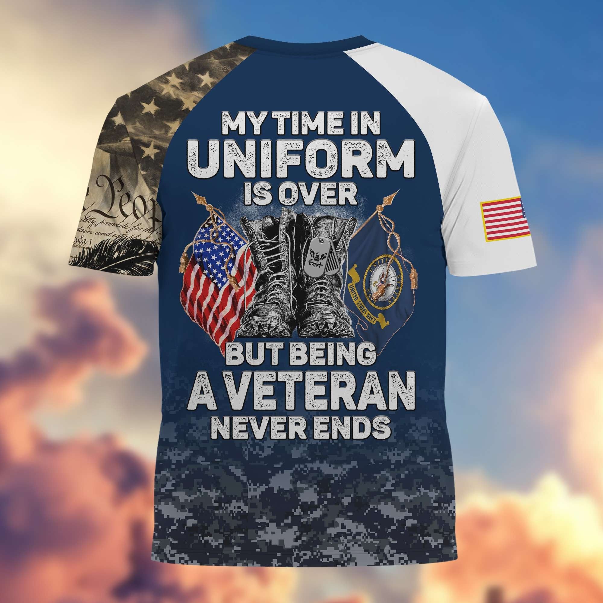 Premium My Time In Uniform Is Over But Being A Veteran Never Ends US Veterans T-Shirt APHN300701