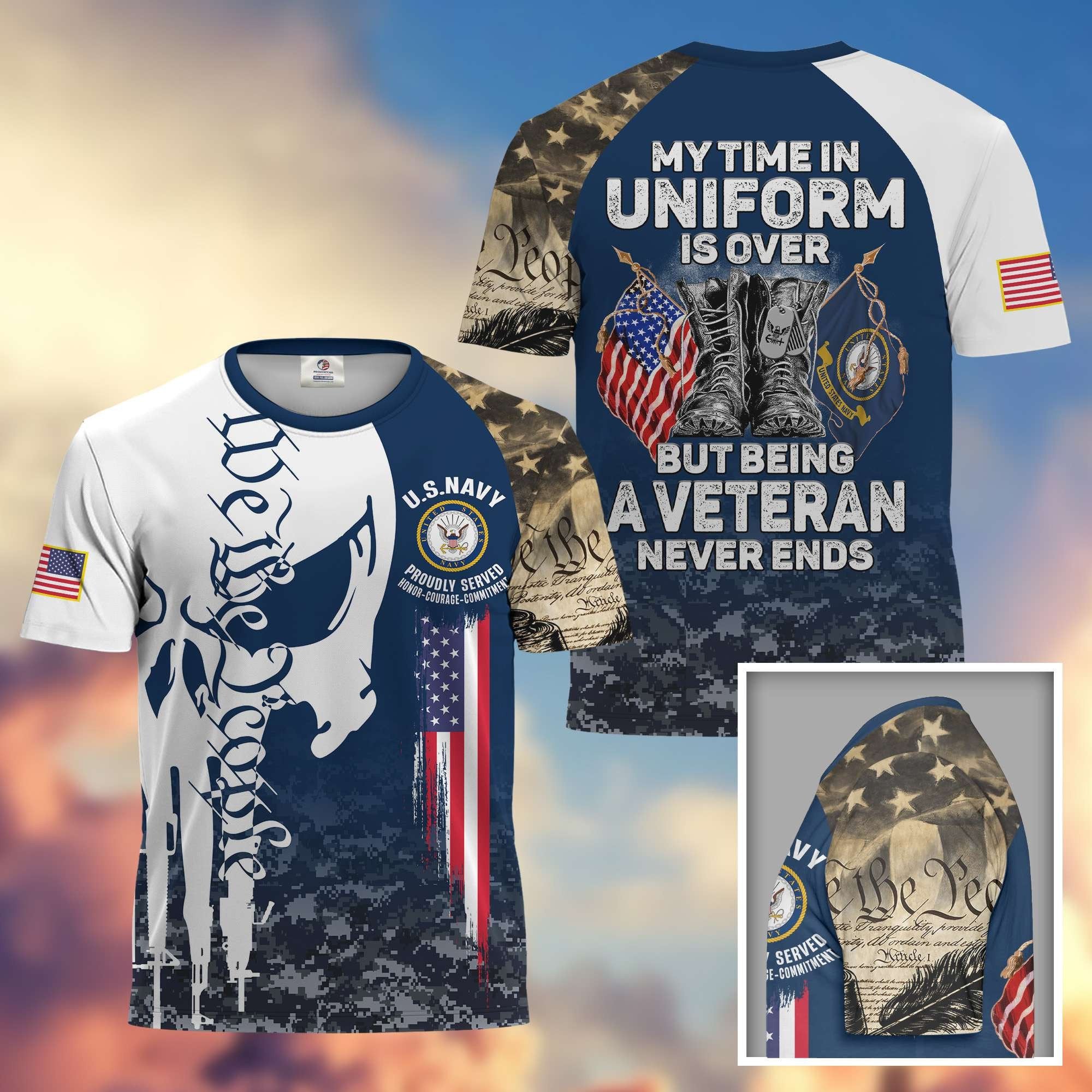 Premium My Time In Uniform Is Over But Being A Veteran Never Ends US Veterans T-Shirt APHN300701