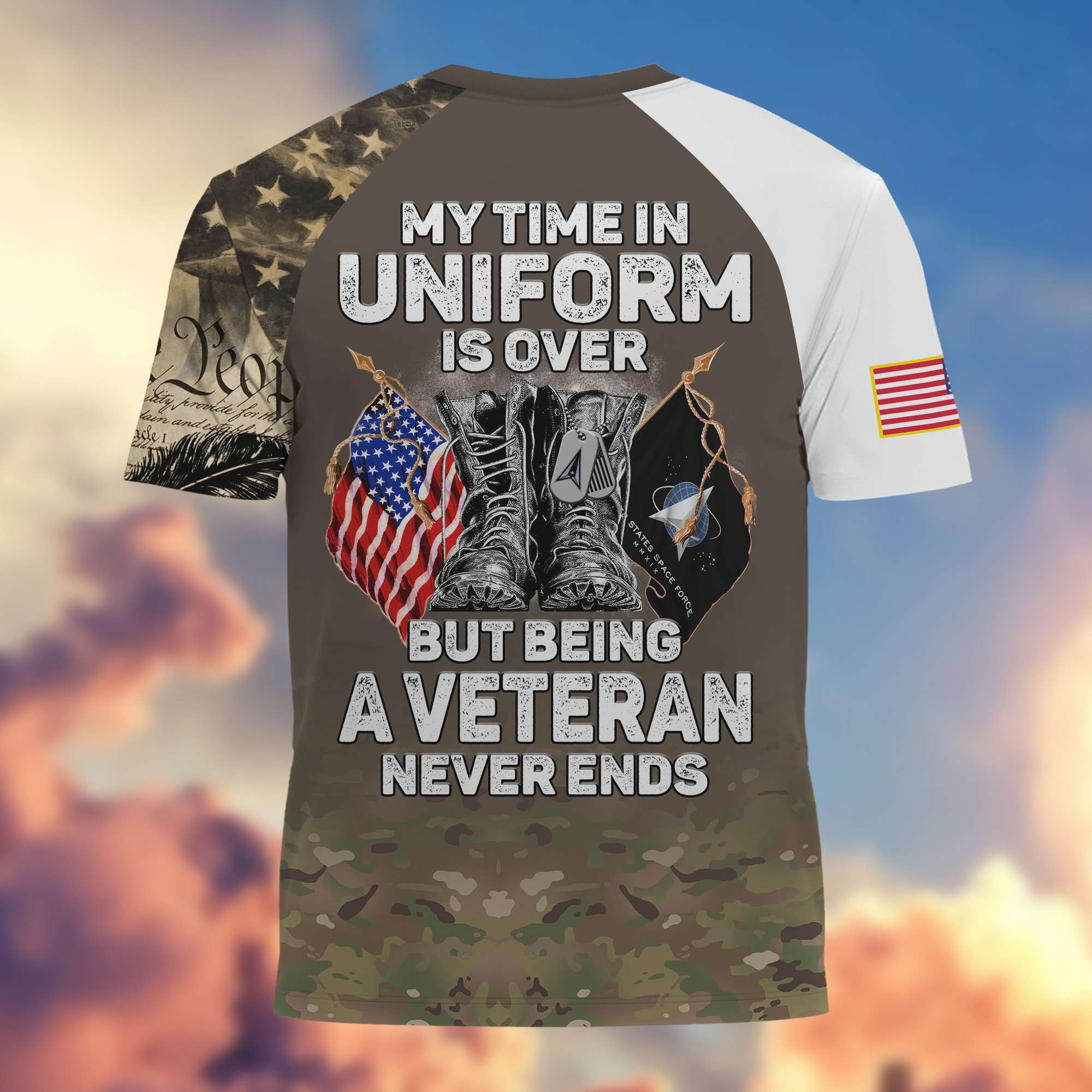 Premium My Time In Uniform Is Over But Being A Veteran Never Ends US Veterans T-Shirt APHN300701