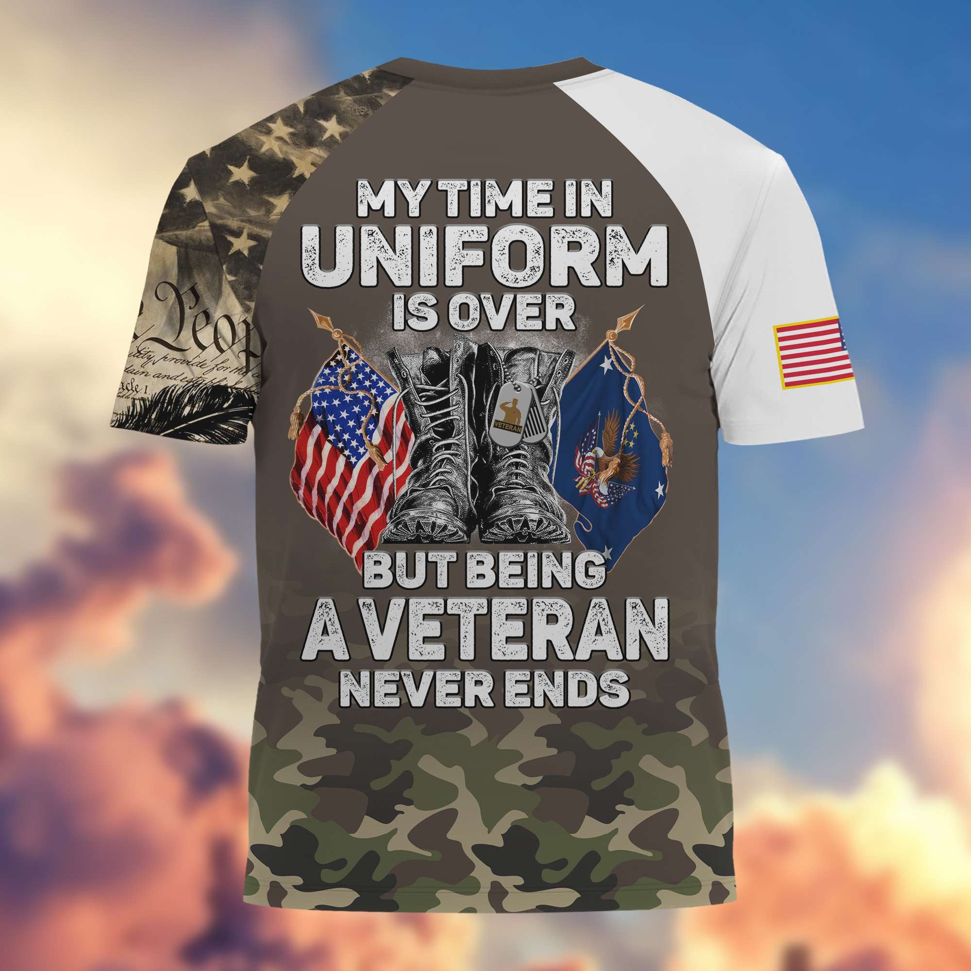 Premium My Time In Uniform Is Over But Being A Veteran Never Ends US Veterans T-Shirt APHN300701