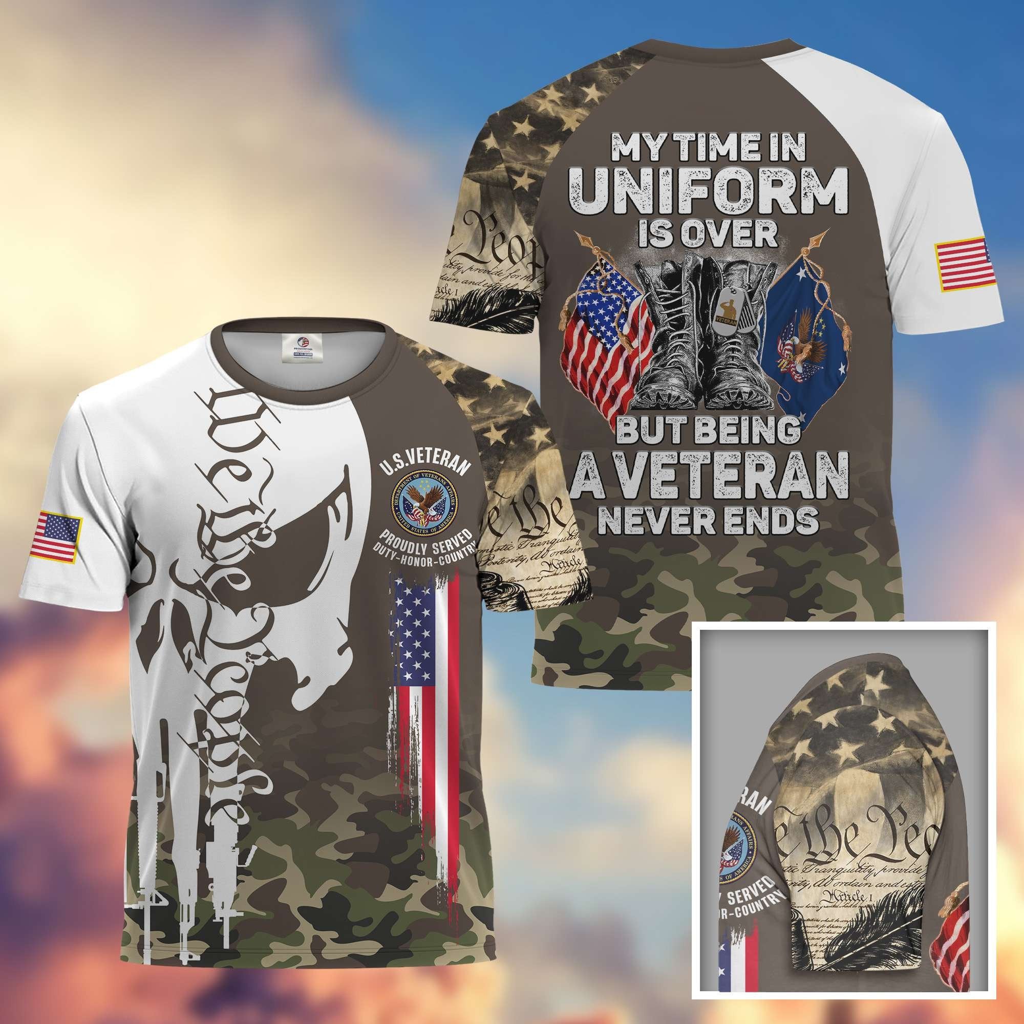Premium My Time In Uniform Is Over But Being A Veteran Never Ends US Veterans T-Shirt APHN300701