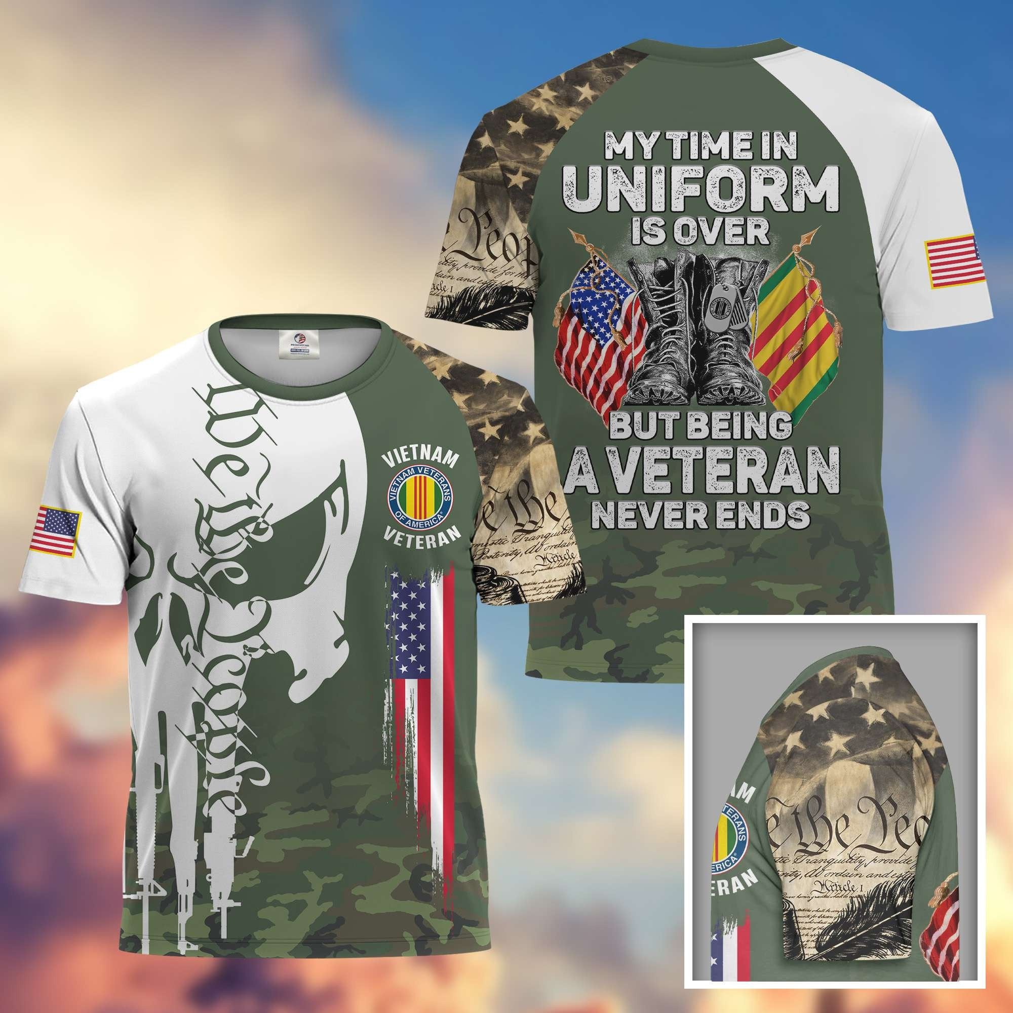 Premium My Time In Uniform Is Over But Being A Veteran Never Ends US Veterans T-Shirt APHN300701