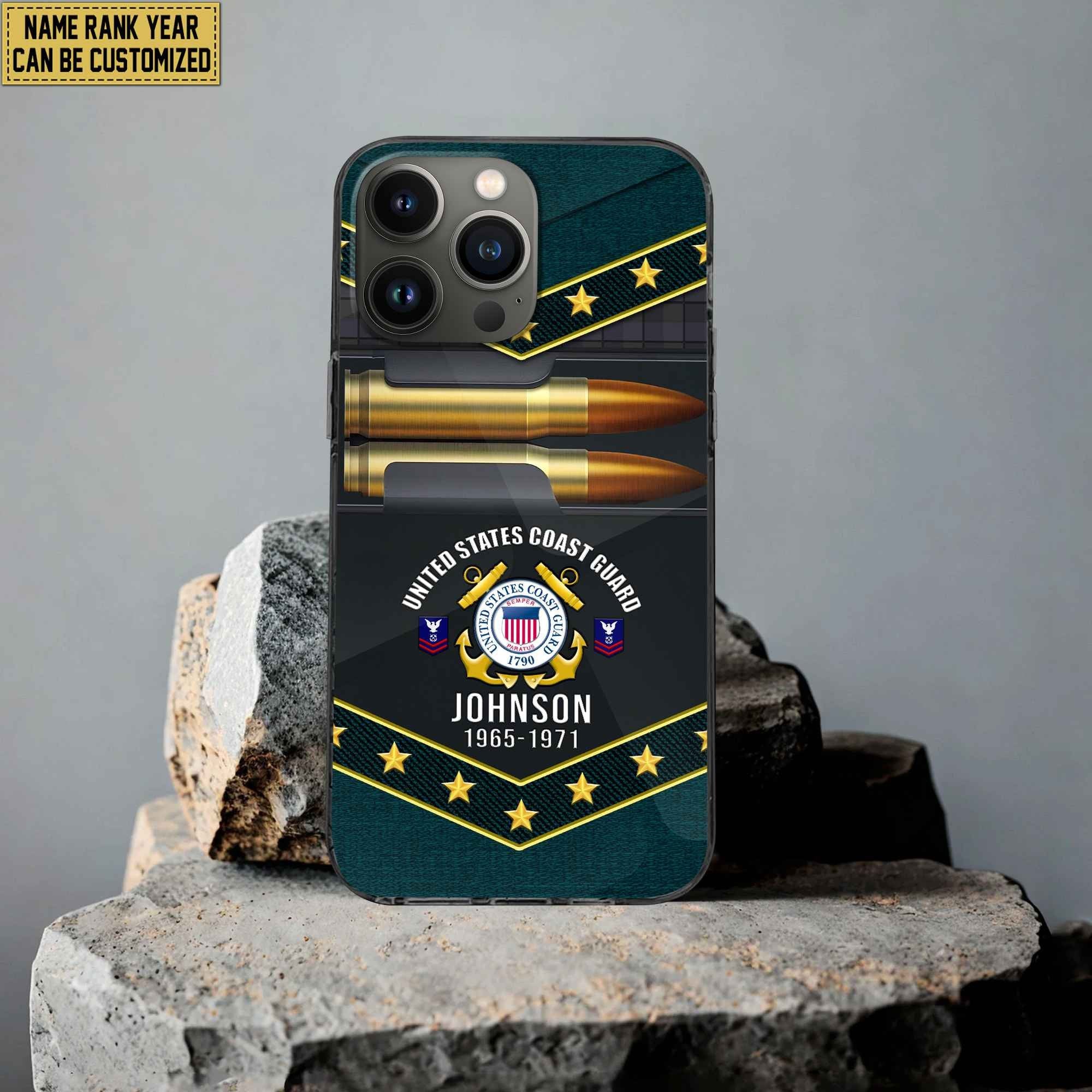 Premium Custom Name, Rank USCG Phone Case, Gifts For US Coast Guard Veteran, Gifts For Veterans Day, Father's Day VPVC500705