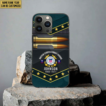 Premium Custom Name, Rank USCG Phone Case, Gifts For US Coast Guard Veteran, Gifts For Veterans Day, Father's Day VPVC500705
