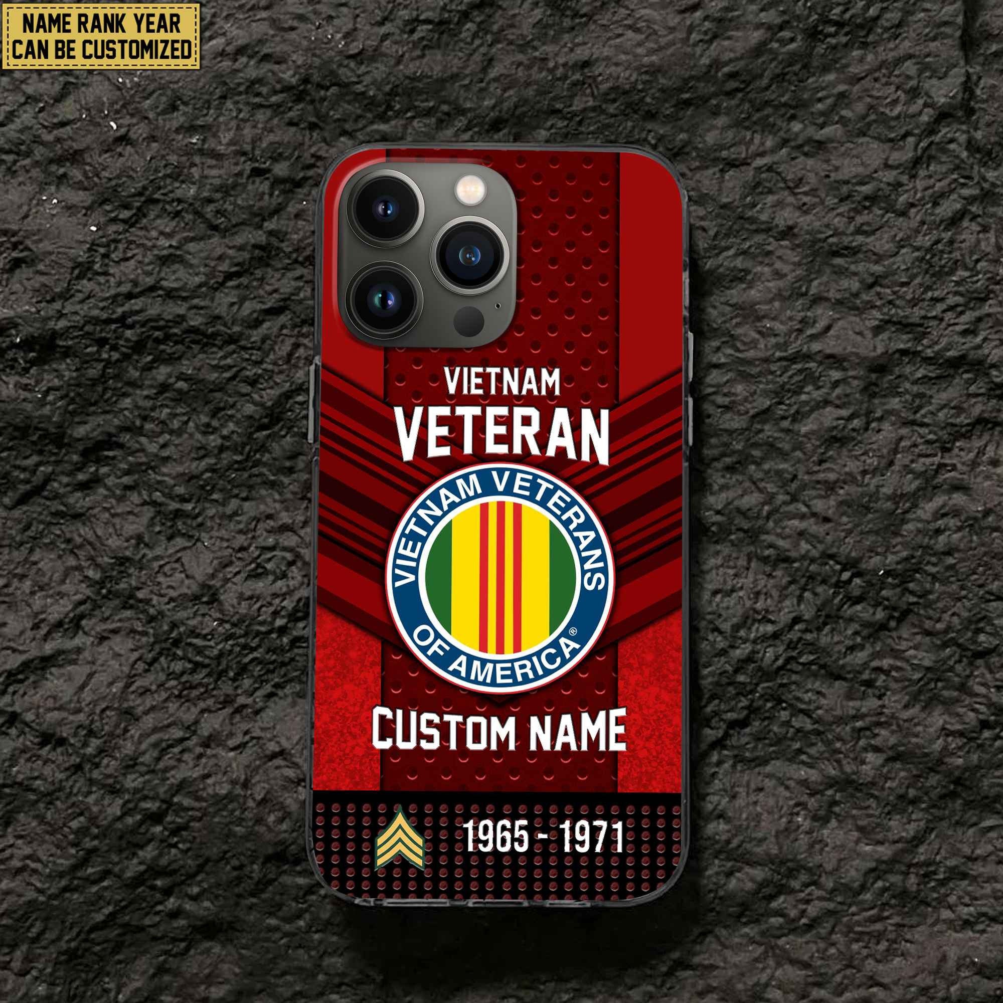 Premium Custom Name, Rank Vietnam Veteran Phone Case, Gifts For Veterans Day, Father's Day, Gifts For Vietnam Veteran VPVC500806