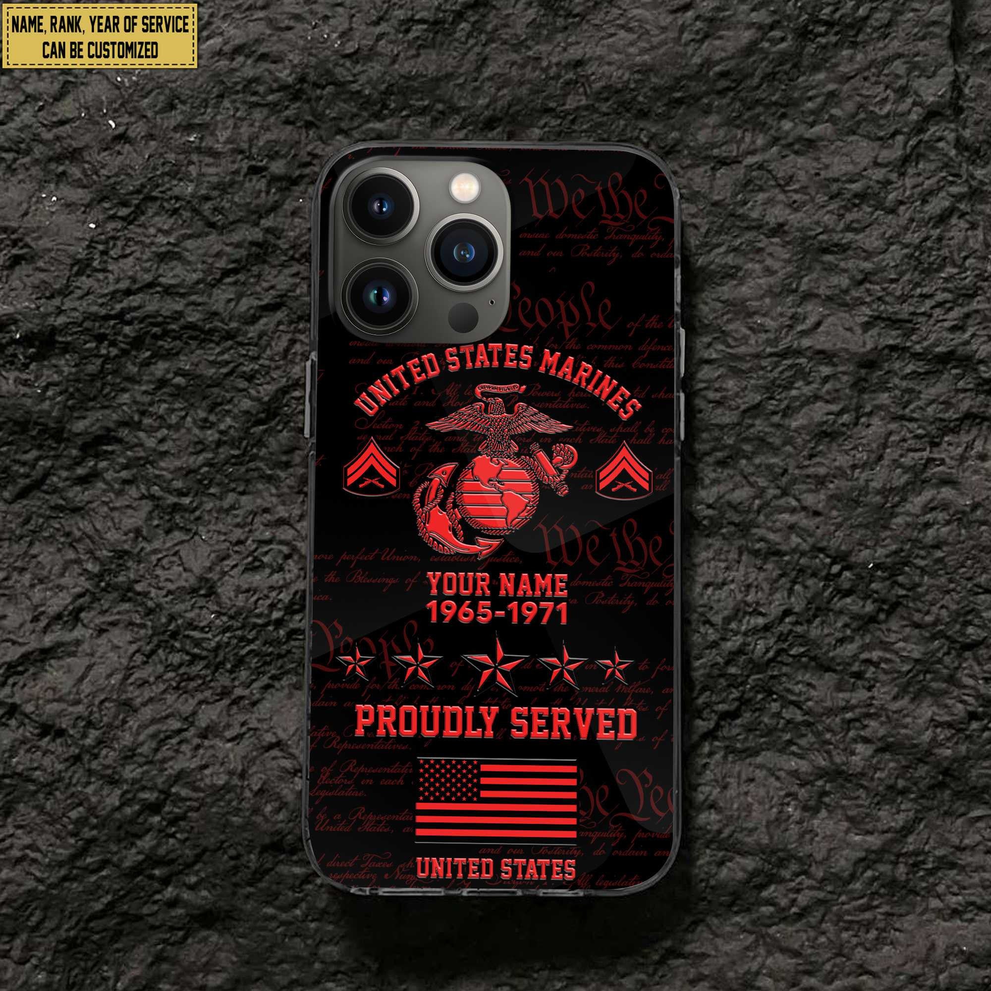 USMC Phone Case, Custom Name, Rank, Gifts For Dad, For Husband, Gifts For Marine Veteran VPVC500403