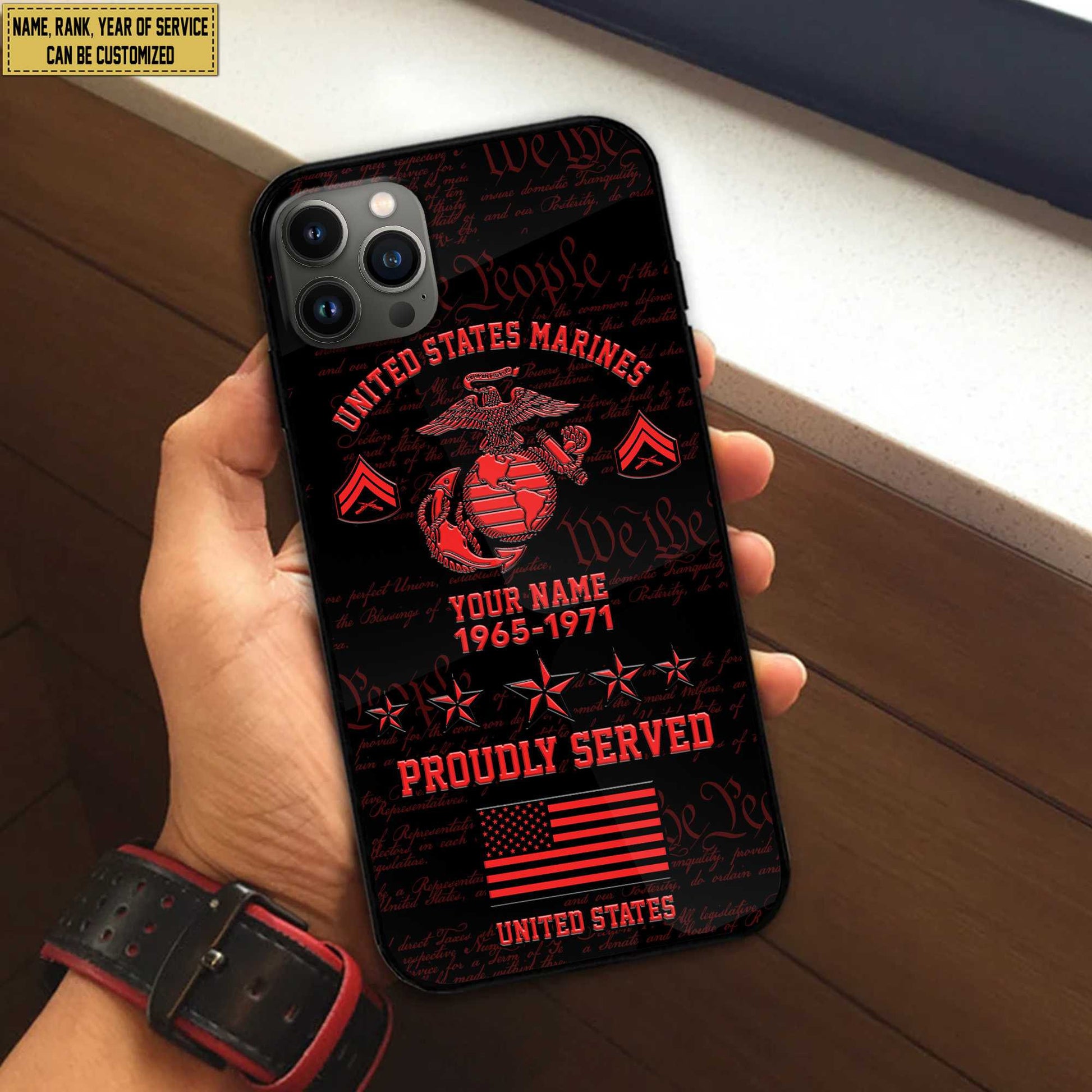 USMC Phone Case, Custom Name, Rank, Gifts For Dad, For Husband, Gifts For Marine Veteran VPVC500403