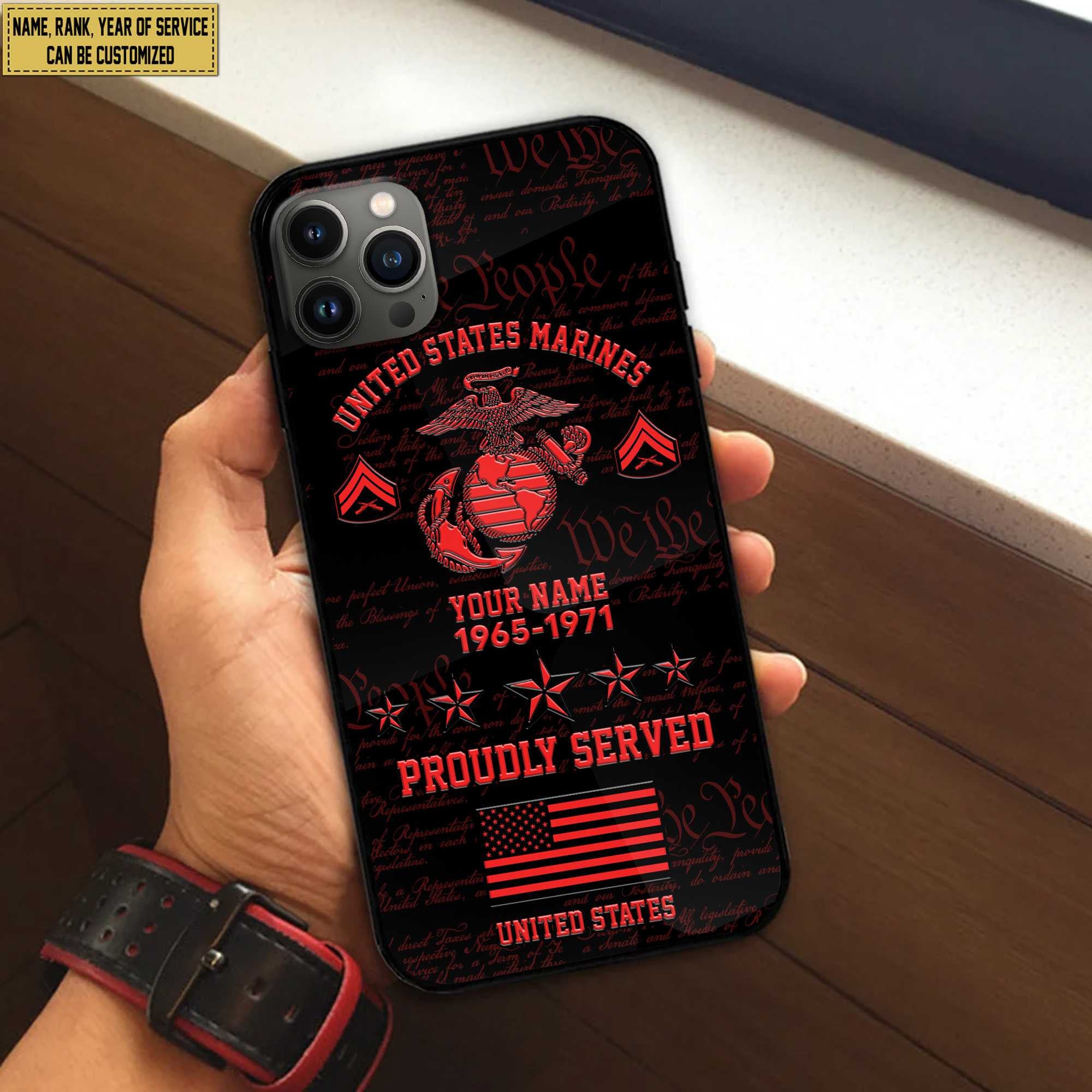 USMC Phone Case, Custom Name, Rank, Gifts For Dad, For Husband, Gifts For Marine Veteran VPVC500403