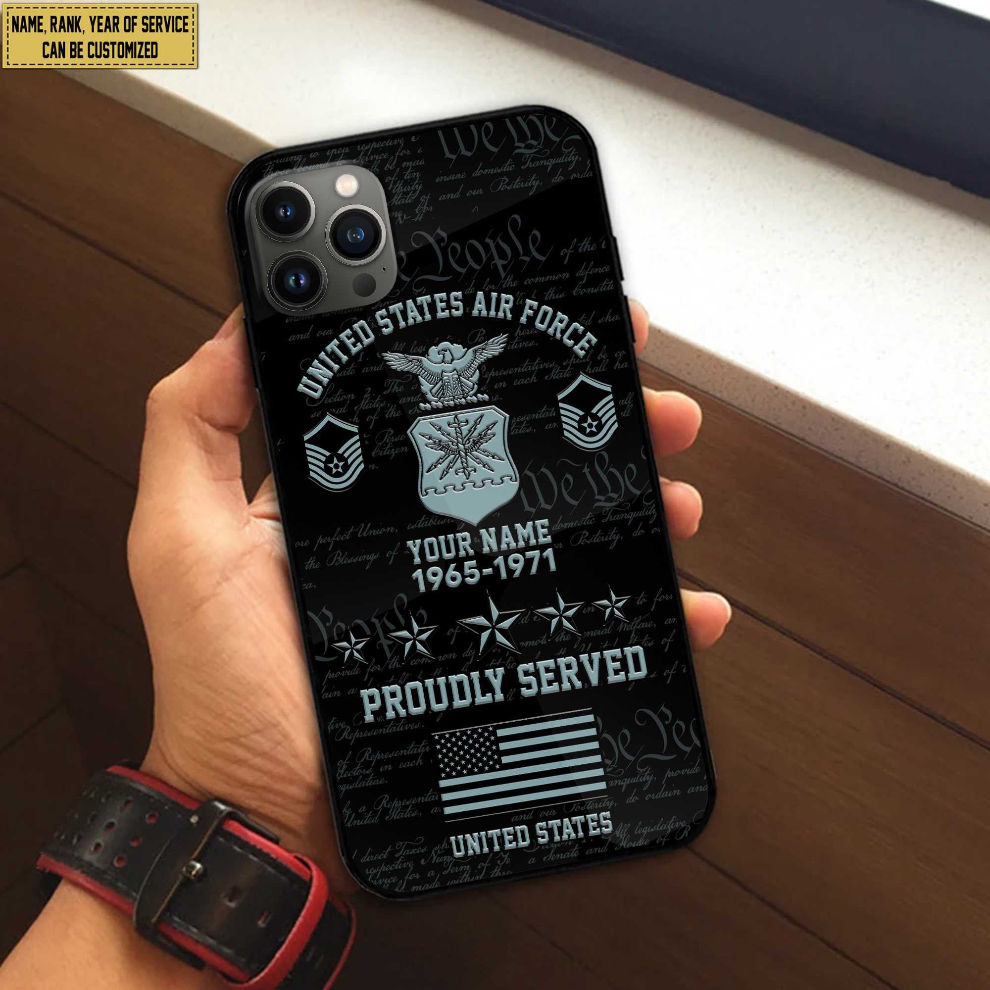 USAF Phone Case, Custom Name, Rank, Gifts For Dad, For Husband, Gifts For Air Force Veteran VPVC500404