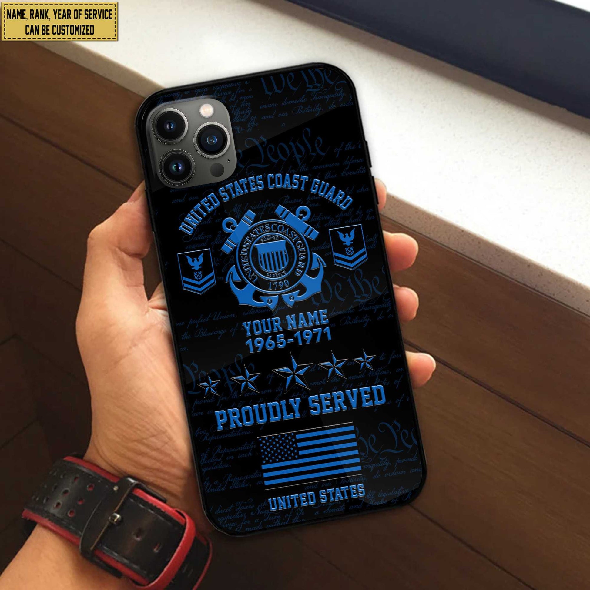 USCG Phone Case, Custom Name, Rank, Gifts For Dad, For Husband, Gifts For Coast Guard Veteran VPVC500405
