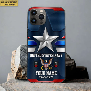 US Navy Phone Case, Custom Name, Rank Gifts For Navy Veteran, Gifts For Veterans Day, Father's Day VPVC501302