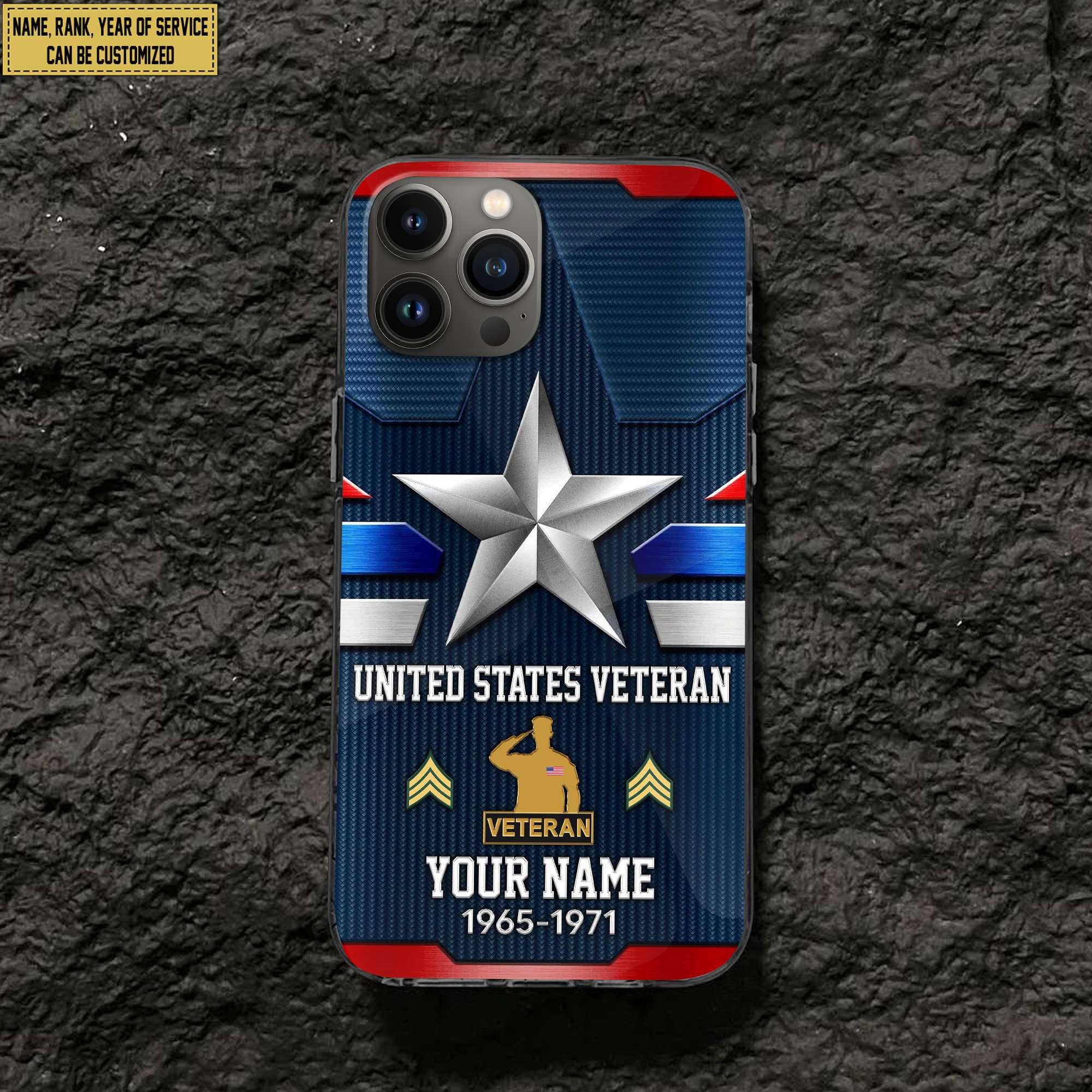 US Veteran Phone Case, Custom Name, Rank Gifts For US Veteran, Gifts For Veterans Day, Father's Day VPVC501307