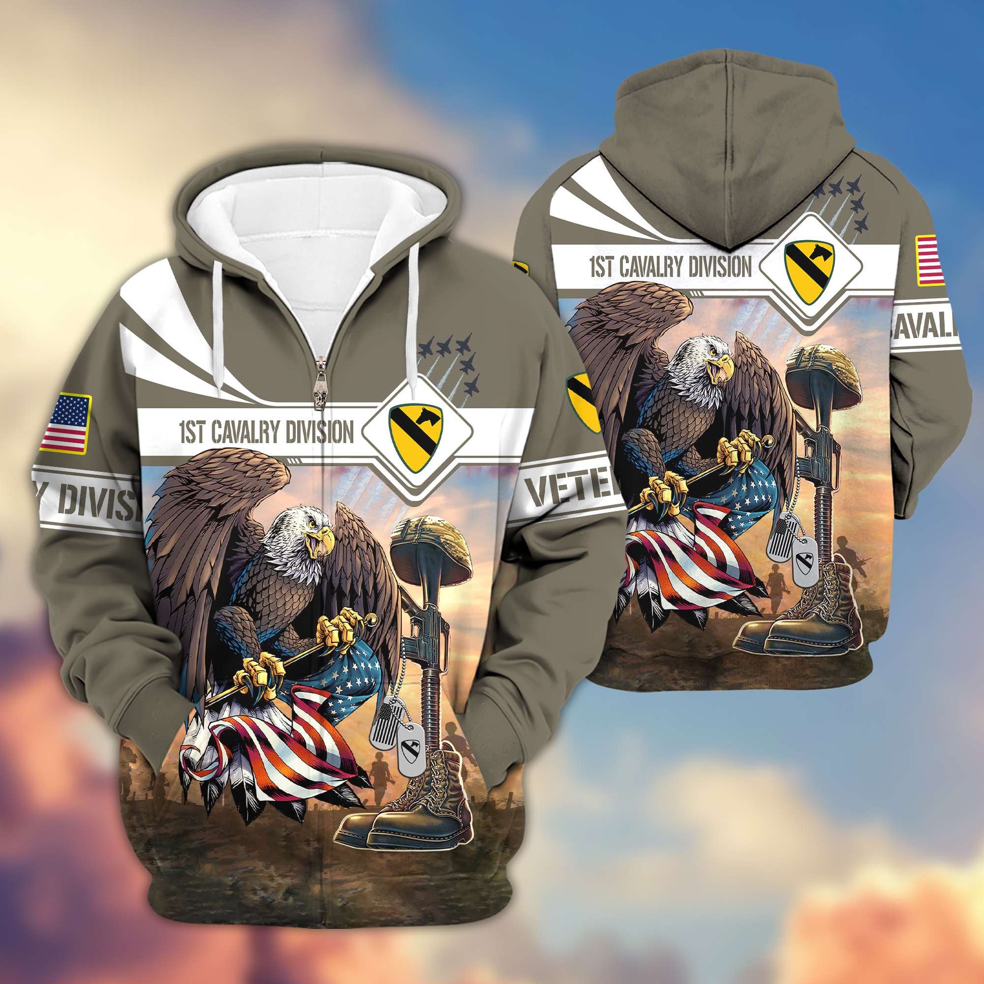 Premium 1st Cavalry Division Zip Hoodie Gifts For US Veteran VPVC602601